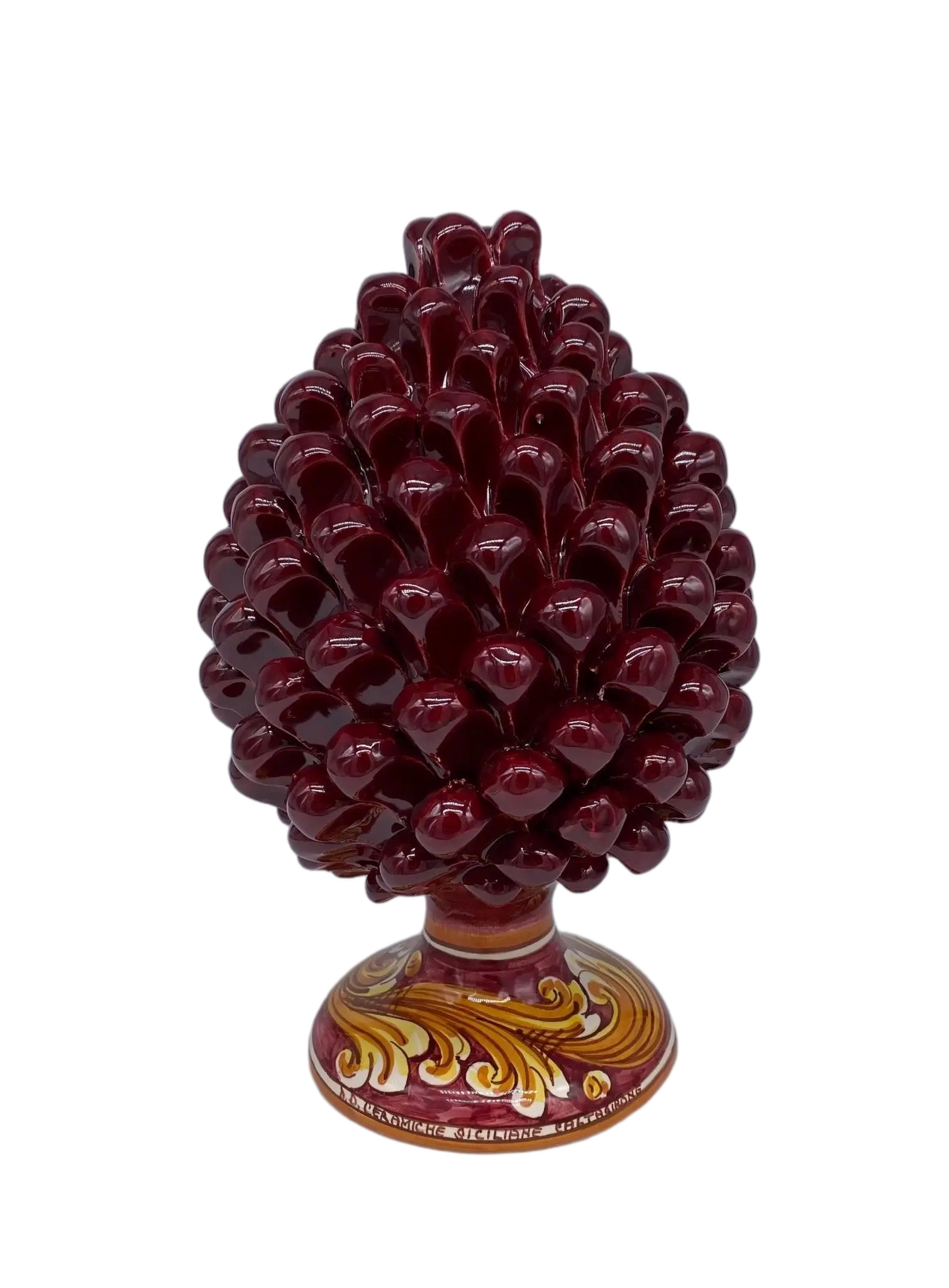 Pigna Ceramica Caltagirone cm H.25 Artigianale Bordeaux Base Decorata - DD CERAMICHE SICILIANE