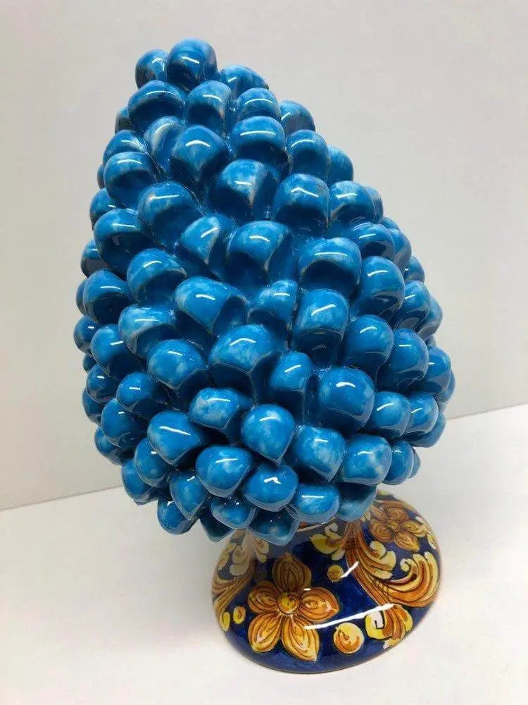 Pigna Ceramica Caltagirone cm H.25 Artigianale Celeste Base Decorata DD CERAMICHE SICILIANE