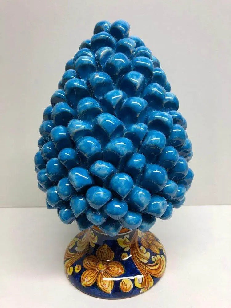 Pigna Ceramica Caltagirone cm H.25 Artigianale Celeste Base Decorata DD CERAMICHE SICILIANE