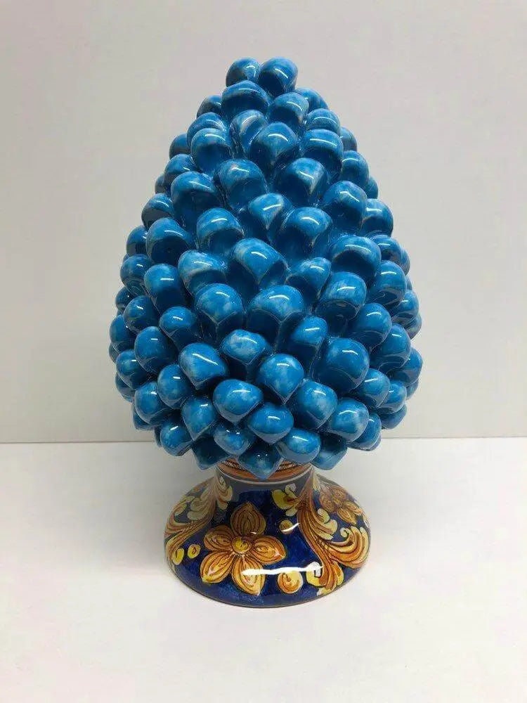 Pigna Ceramica Caltagirone cm H.25 Artigianale Celeste Base Decorata DD CERAMICHE SICILIANE