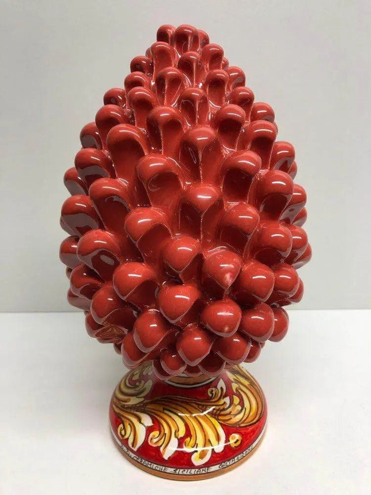 Pigna Ceramica Caltagirone cm H.25 Artigianale Corallo Base Decorata DD CERAMICHE SICILIANE