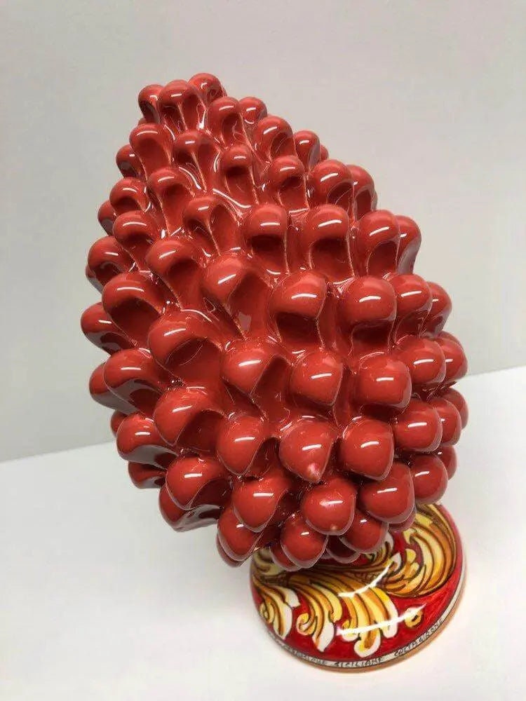 Pigna Ceramica Caltagirone cm H.25 Artigianale Corallo Base Decorata DD CERAMICHE SICILIANE