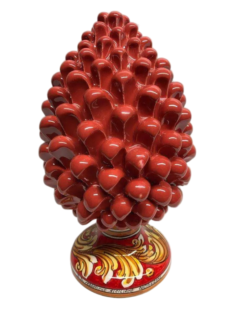 Pigna Ceramica Caltagirone cm H.25 Artigianale Corallo Base Decorata - DD CERAMICHE SICILIANE