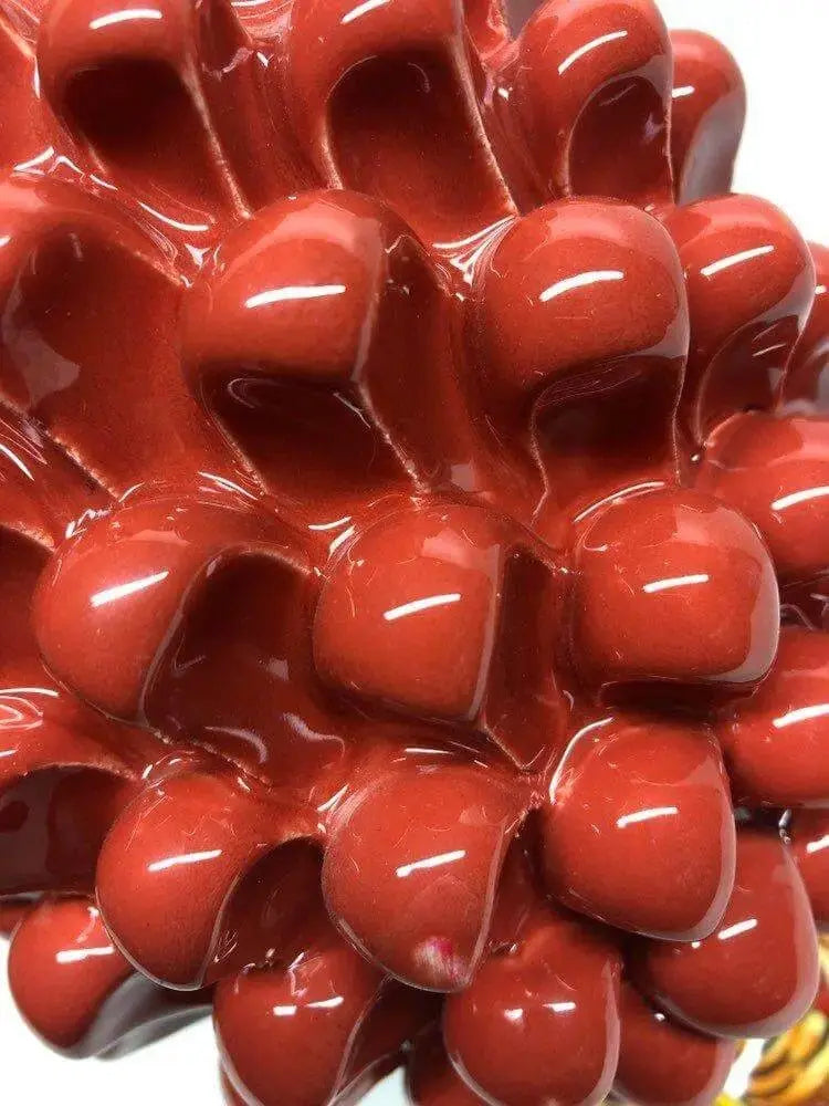 Pigna Ceramica Caltagirone cm H.25 Artigianale Corallo Base Decorata - DD CERAMICHE SICILIANE