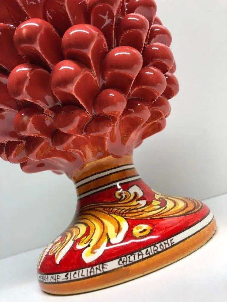 Pigna Ceramica Caltagirone cm H.25 Artigianale Corallo Base Decorata DD CERAMICHE SICILIANE