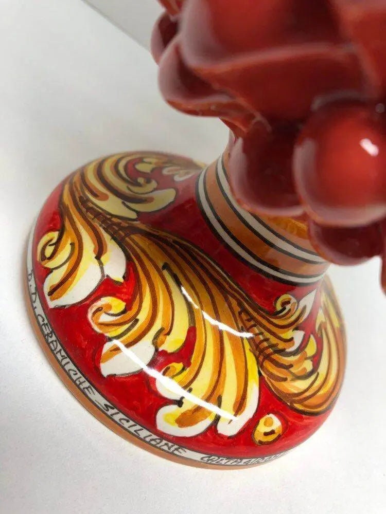 Pigna Ceramica Caltagirone cm H.25 Artigianale Corallo Base Decorata DD CERAMICHE SICILIANE