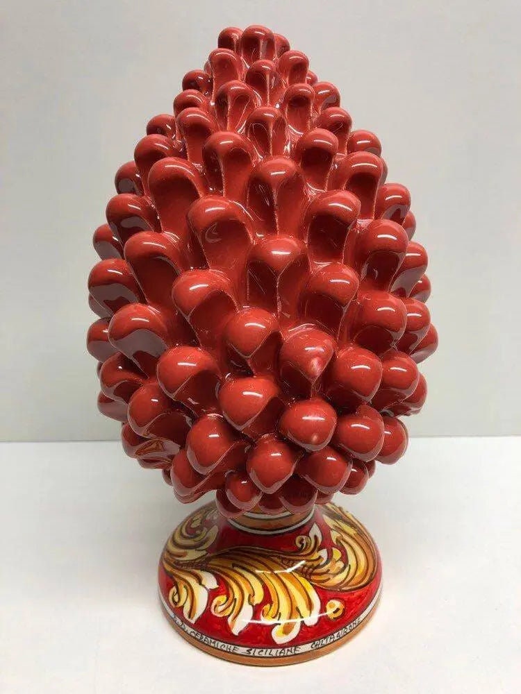 Pigna Ceramica Caltagirone cm H.25 Artigianale Corallo Base Decorata DD CERAMICHE SICILIANE