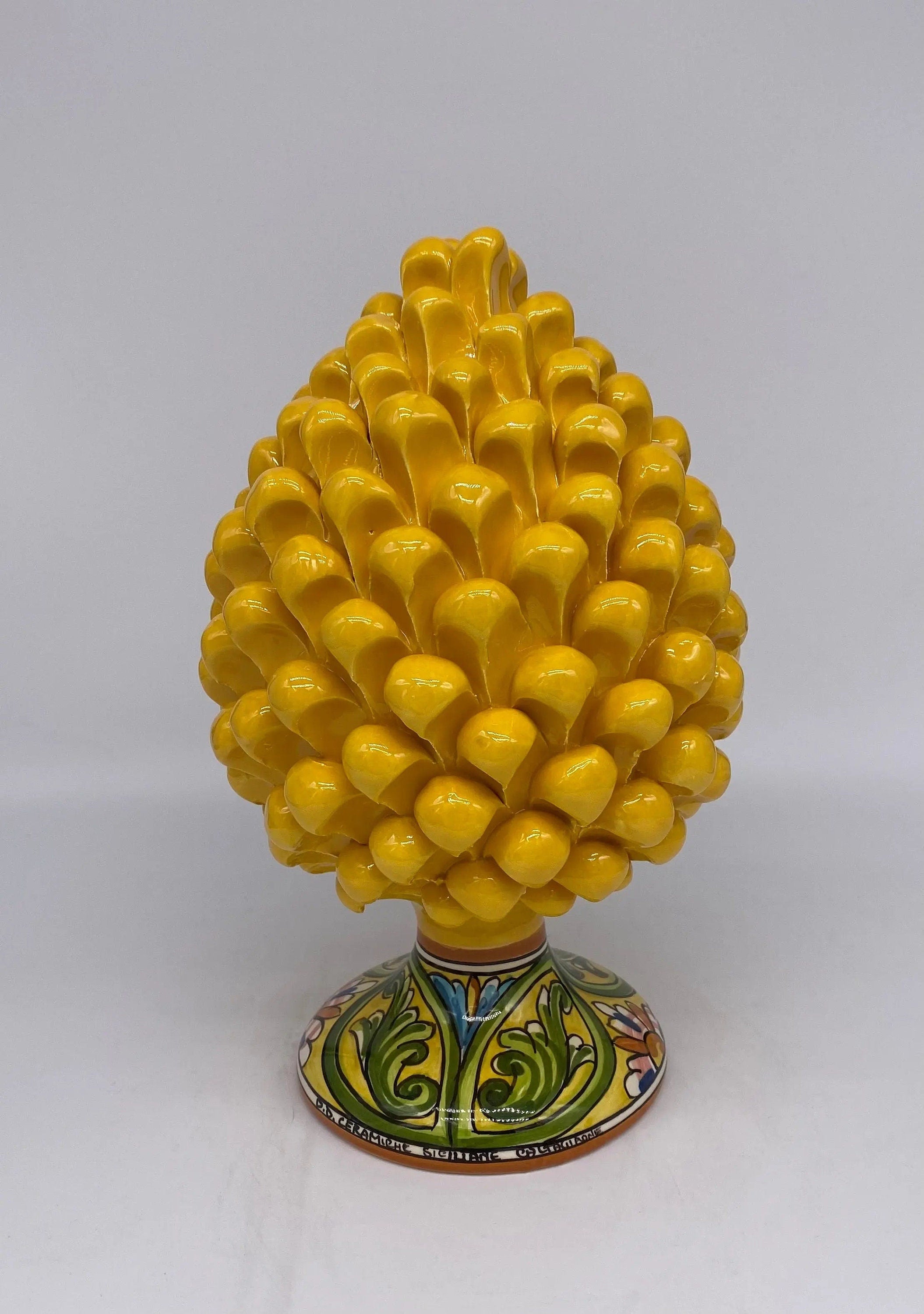 Pigna Ceramica Caltagirone cm H.25 Artigianale Giallo Base Decorata DD CERAMICHE SICILIANE