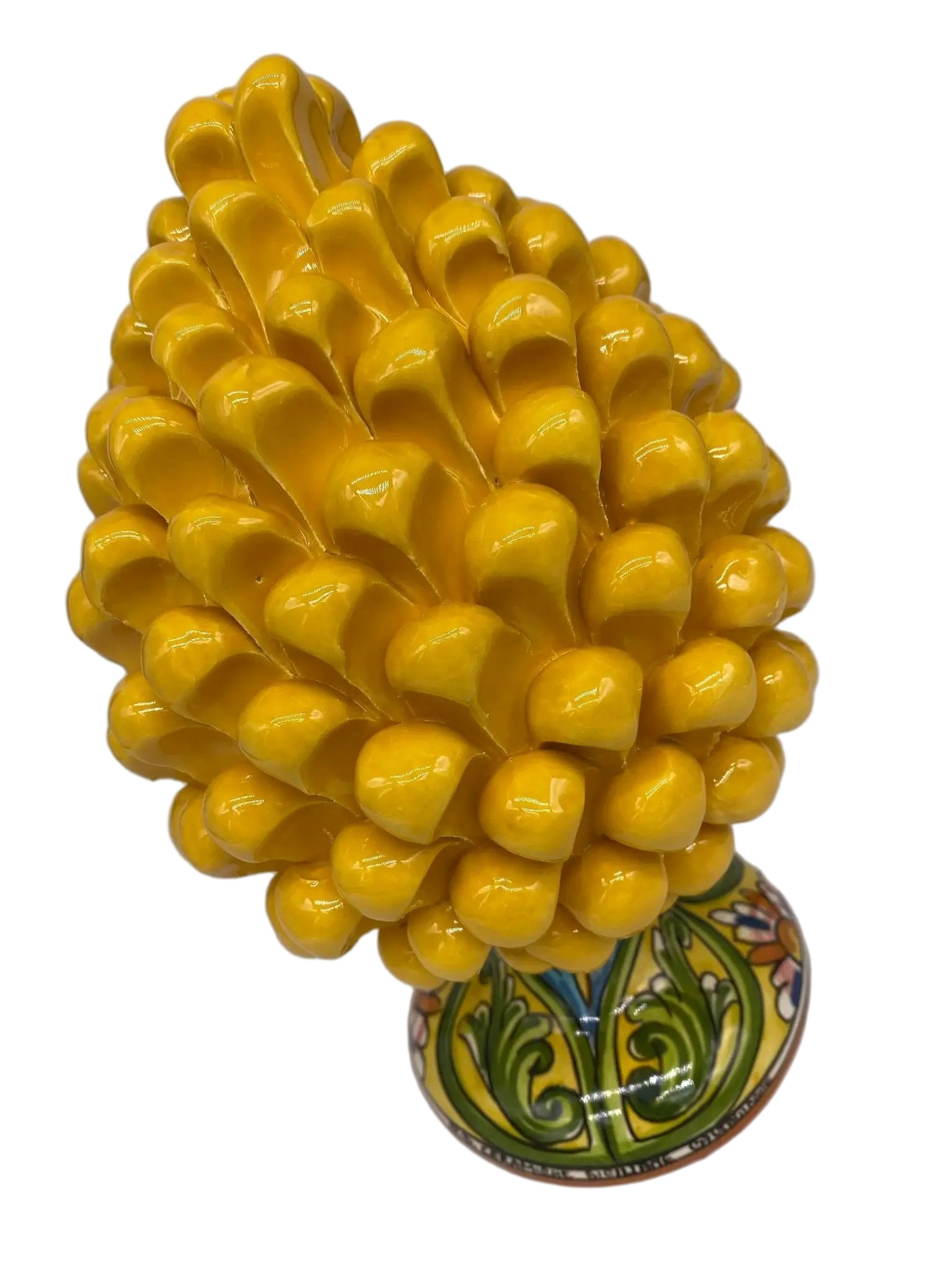 Pigna Ceramica Caltagirone cm H.25 Artigianale Giallo Base Decorata - DD CERAMICHE SICILIANE