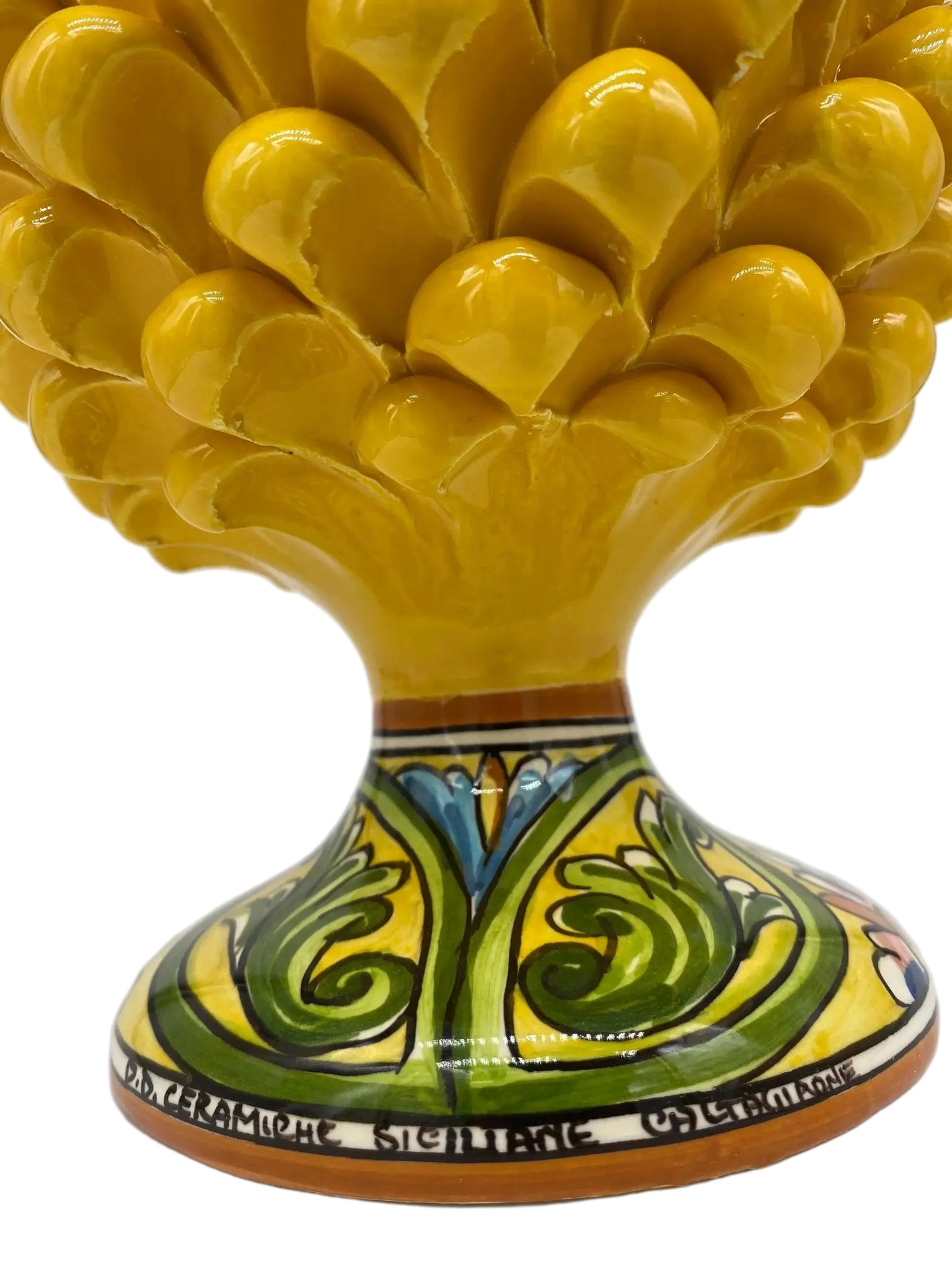 Pigna Ceramica Caltagirone cm H.25 Artigianale Giallo Base Decorata - DD CERAMICHE SICILIANE