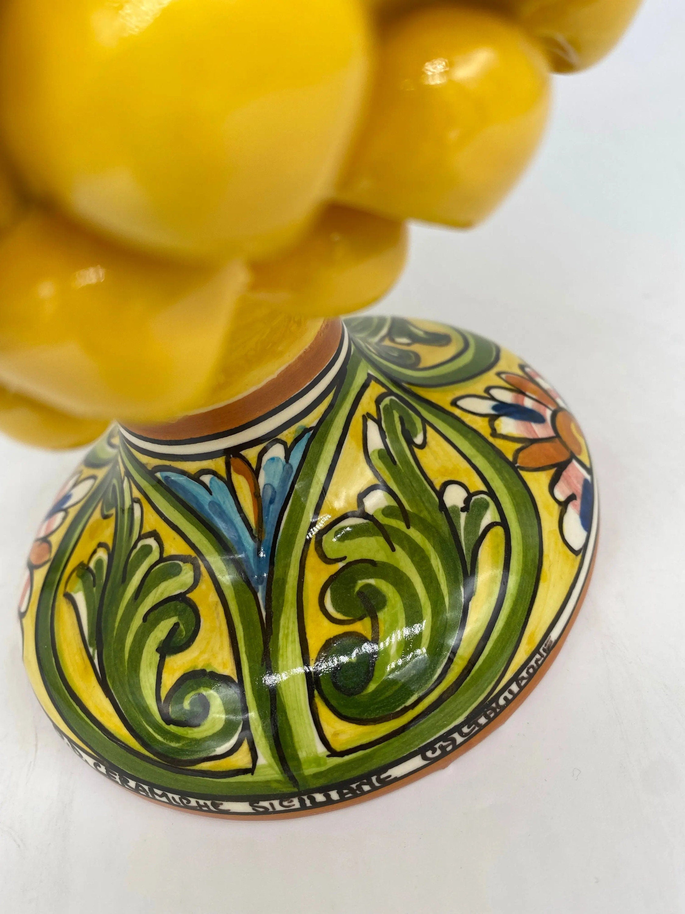 Pigna Ceramica Caltagirone cm H.25 Artigianale Giallo Base Decorata DD CERAMICHE SICILIANE