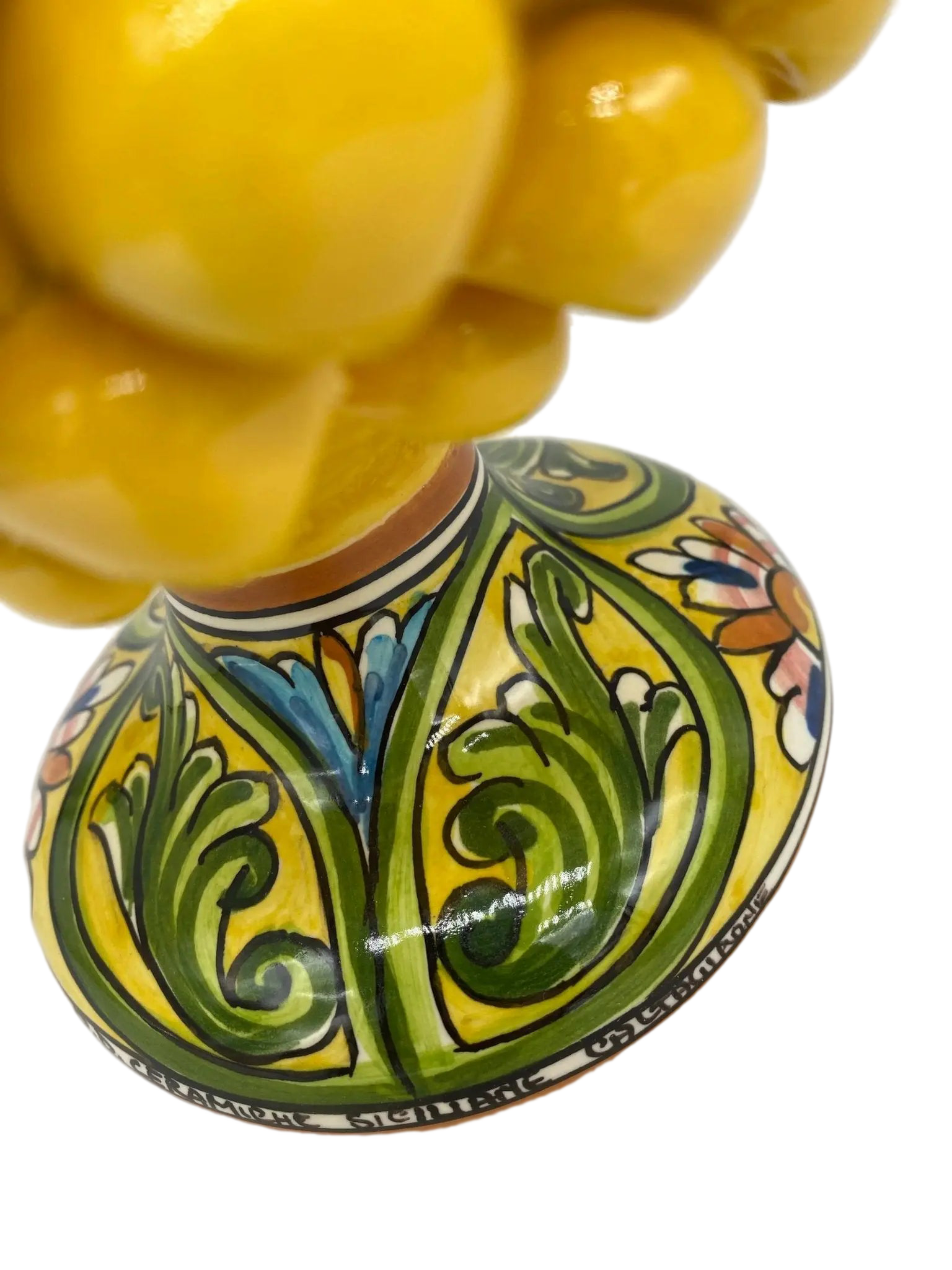 Pigna Ceramica Caltagirone cm H.25 Artigianale Giallo Base Decorata - DD CERAMICHE SICILIANE