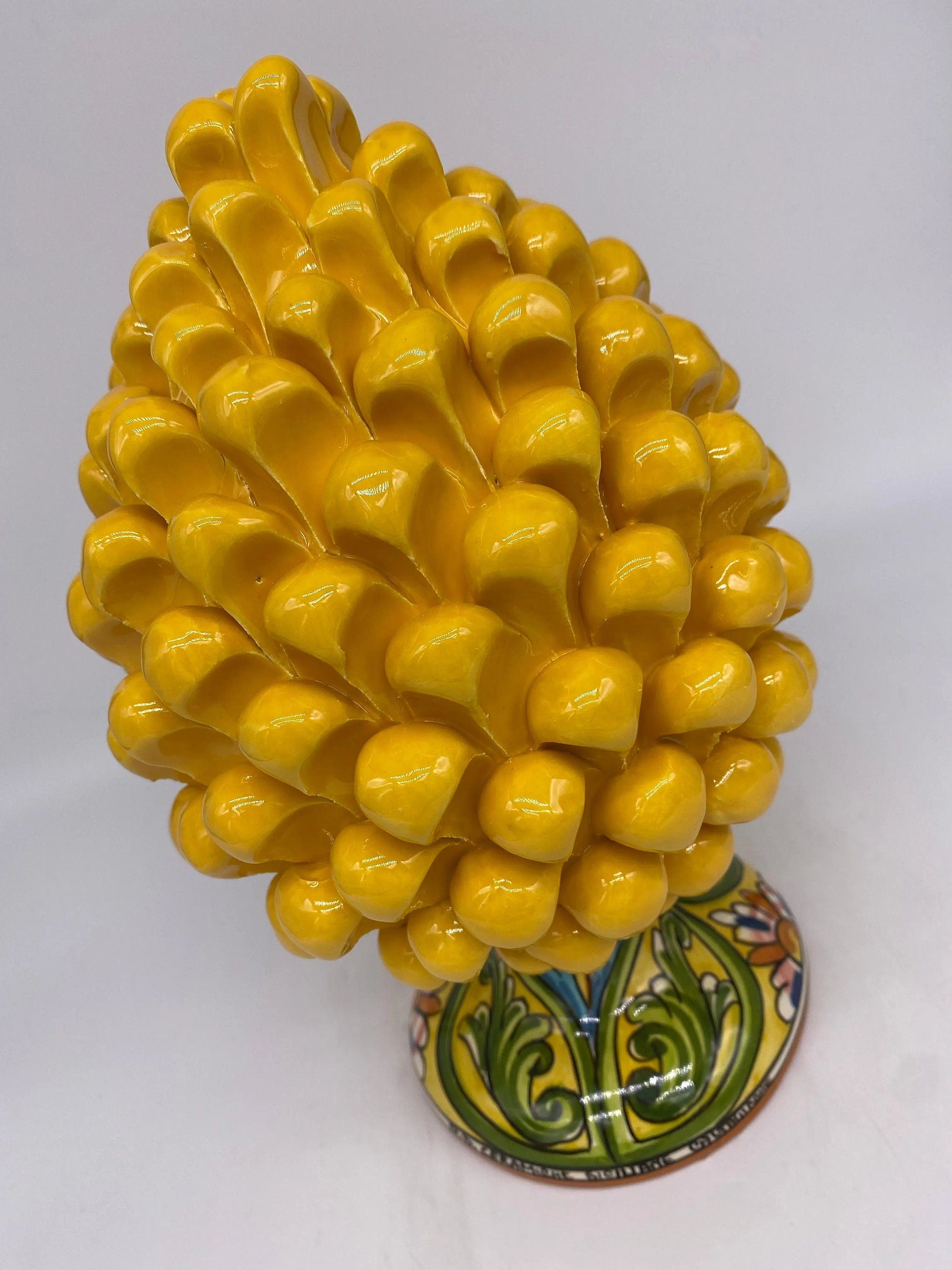 Pigna Ceramica Caltagirone cm H.25 Artigianale Giallo Base Decorata DD CERAMICHE SICILIANE