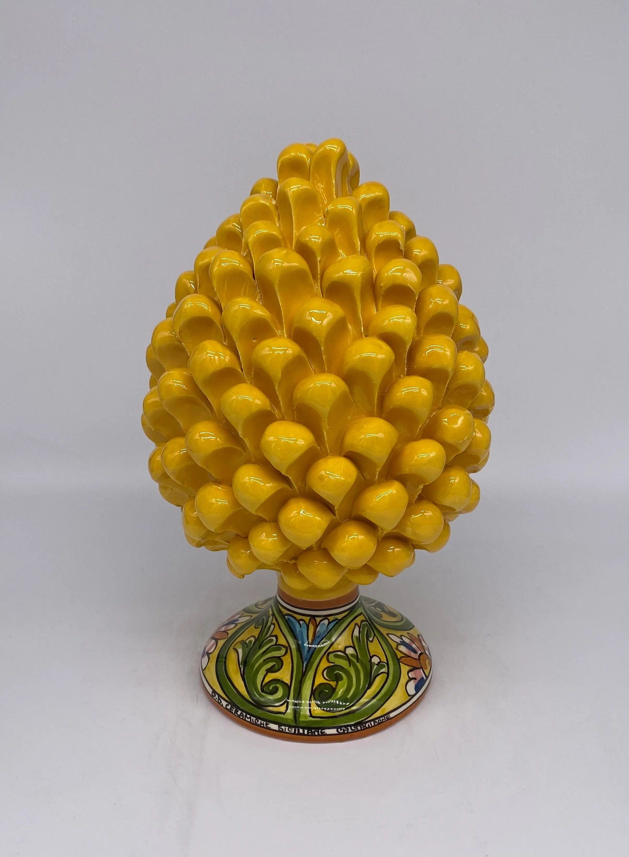 Pigna Ceramica Caltagirone cm H.25 Artigianale Giallo Base Decorata DD CERAMICHE SICILIANE