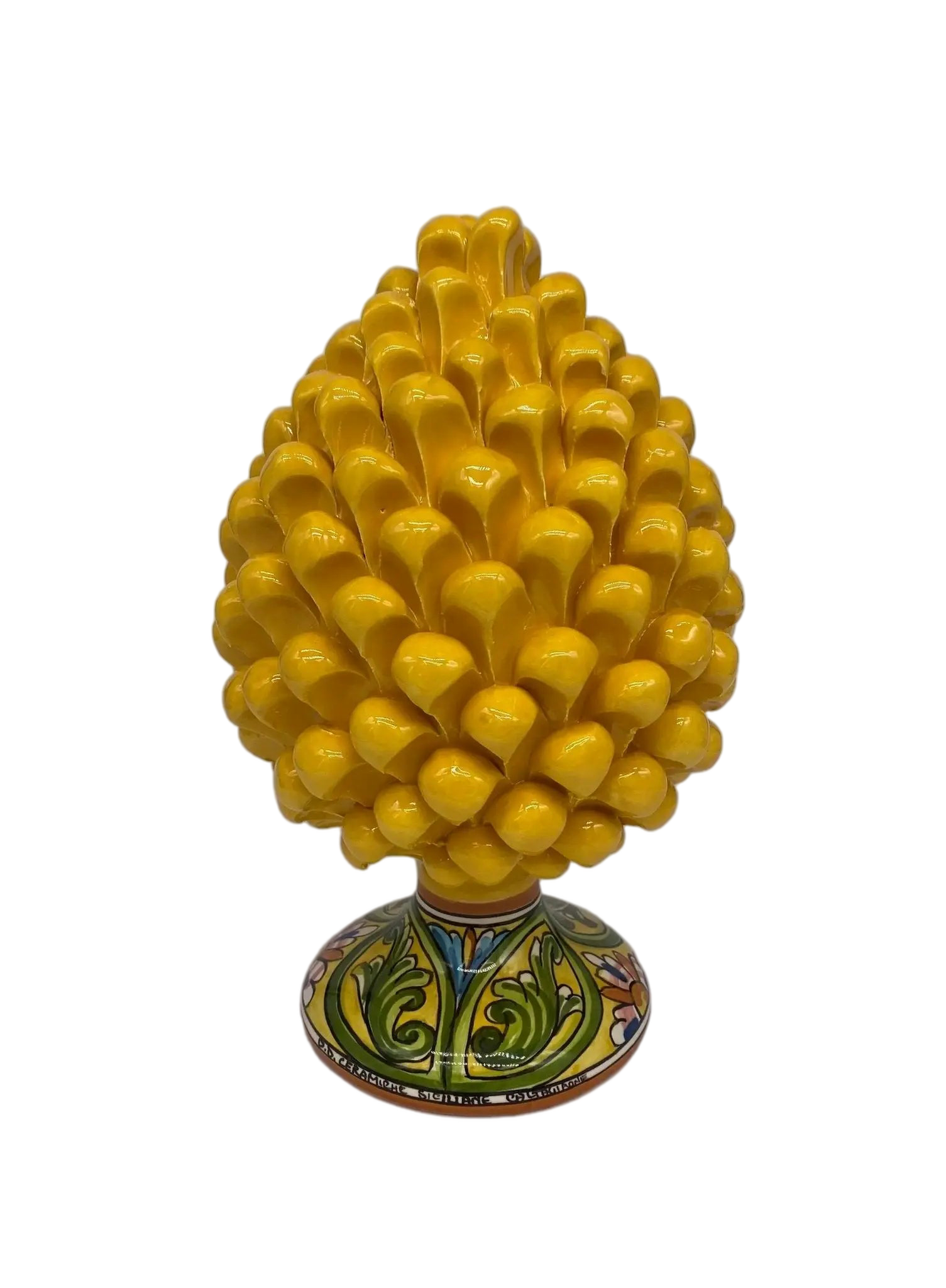 Pigna Ceramica Caltagirone cm H.25 Artigianale Giallo Base Decorata - DD CERAMICHE SICILIANE