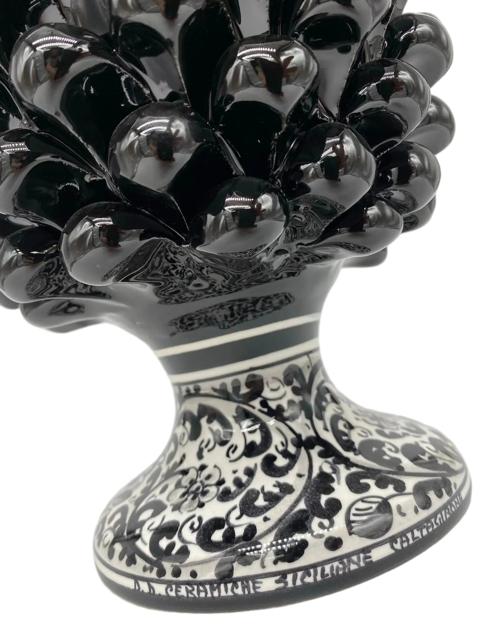 Pigna Ceramica Caltagirone cm H.25 Artigianale Nero Base Decorata - DD CERAMICHE SICILIANE