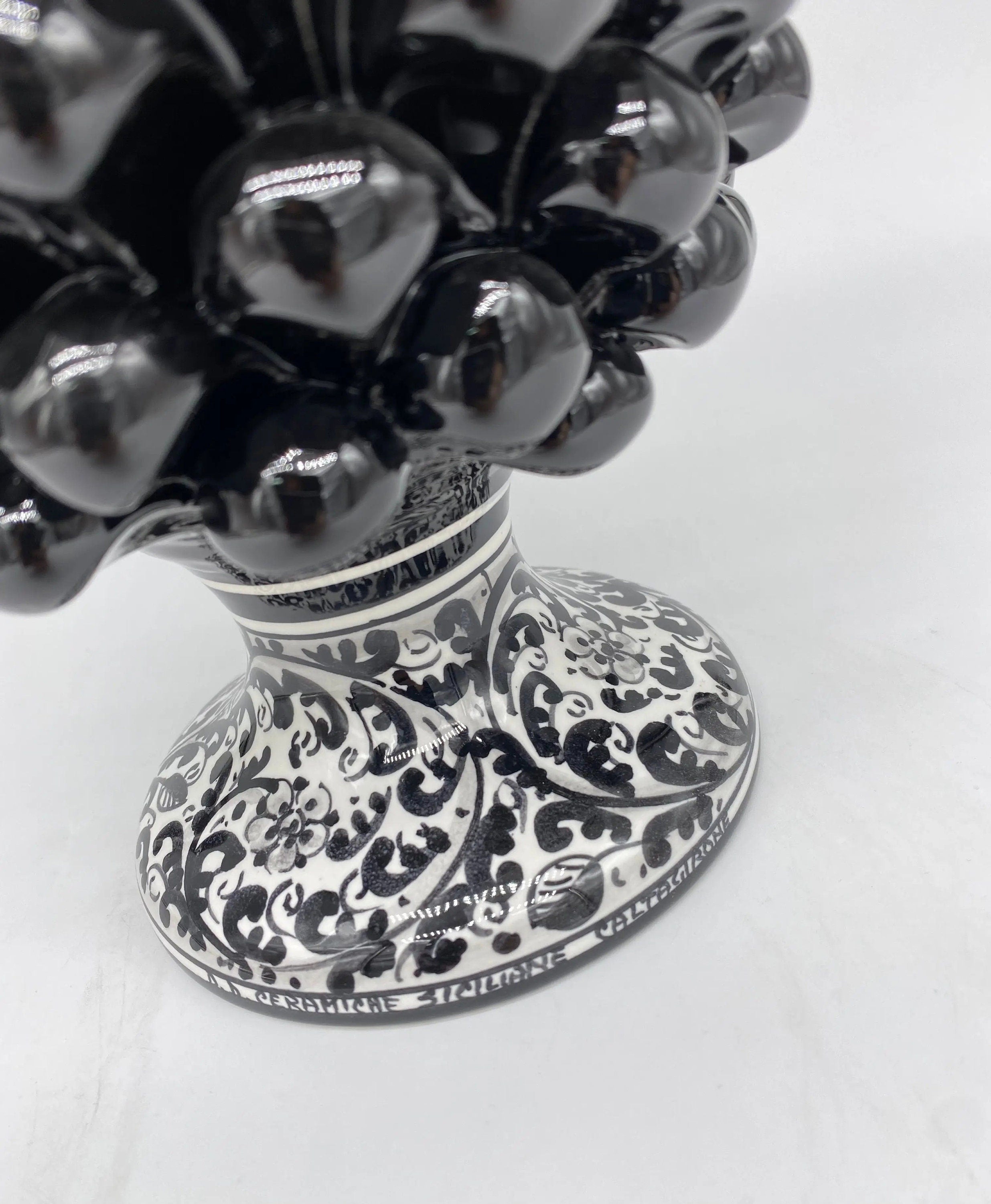 Pigna Ceramica Caltagirone cm H.25 Artigianale Nero Base Decorata DD CERAMICHE SICILIANE