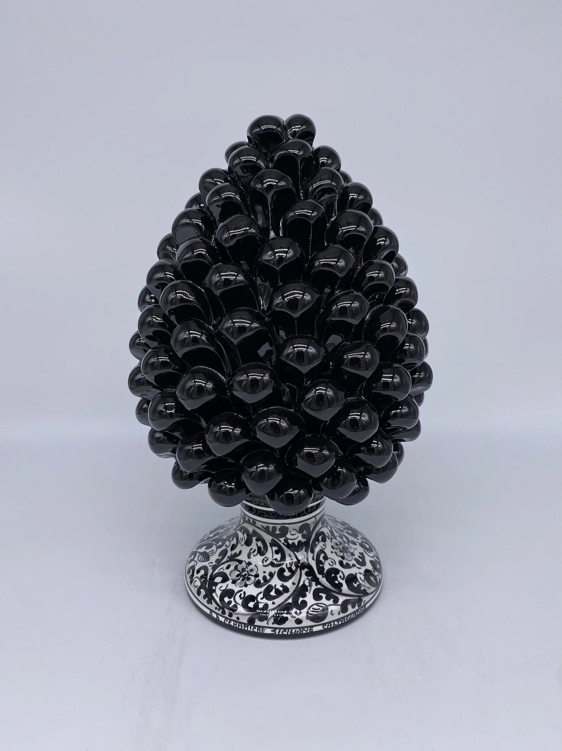 Pigna Ceramica Caltagirone cm H.25 Artigianale Nero Base Decorata DD CERAMICHE SICILIANE