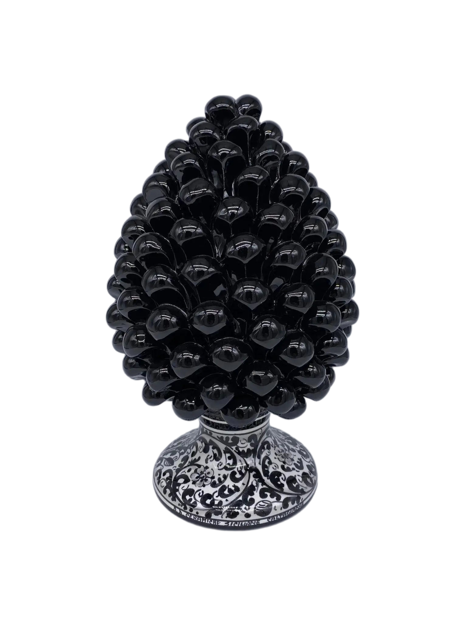 Pigna Ceramica Caltagirone cm H.25 Artigianale Nero Base Decorata - DD CERAMICHE SICILIANE