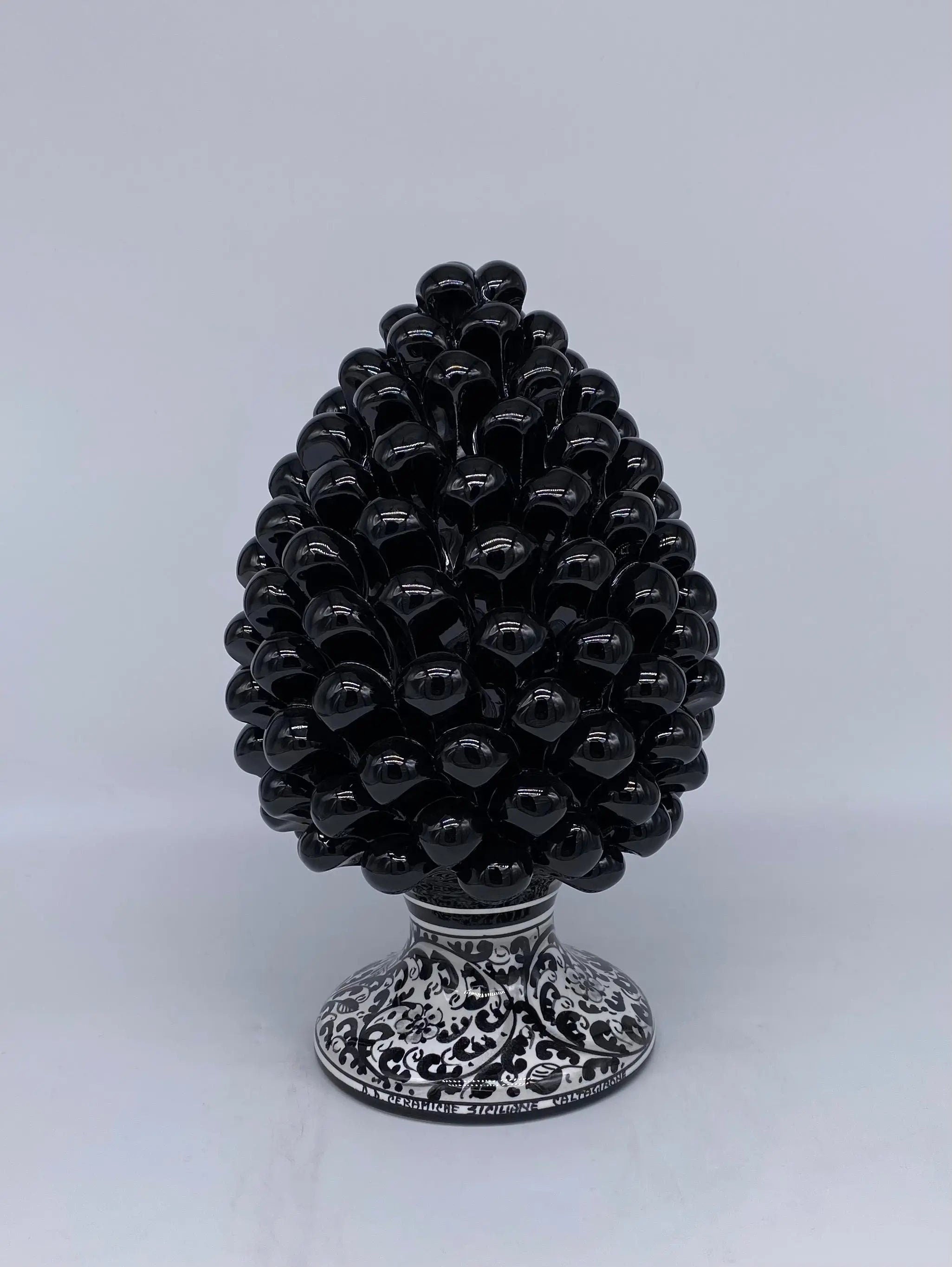 Pigna Ceramica Caltagirone cm H.25 Artigianale Nero Base Decorata DD CERAMICHE SICILIANE