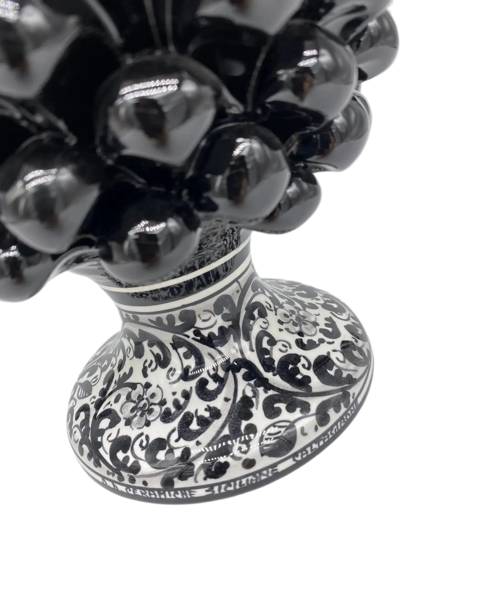 Pigna Ceramica Caltagirone cm H.25 Artigianale Nero Base Decorata - DD CERAMICHE SICILIANE