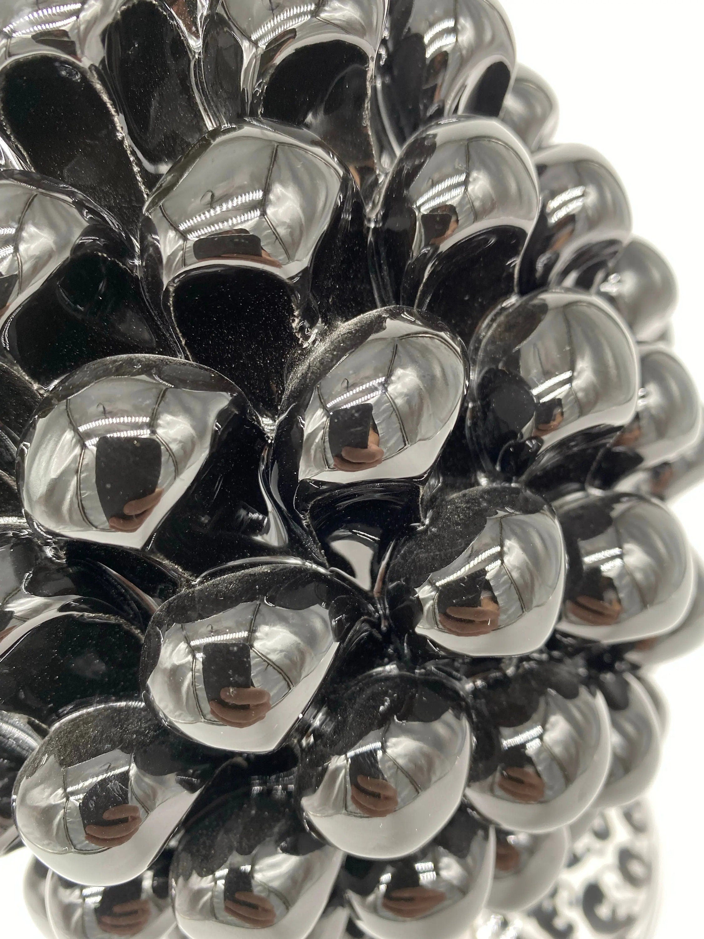 Pigna Ceramica Caltagirone cm H.25 Artigianale Nero Base Decorata DD CERAMICHE SICILIANE