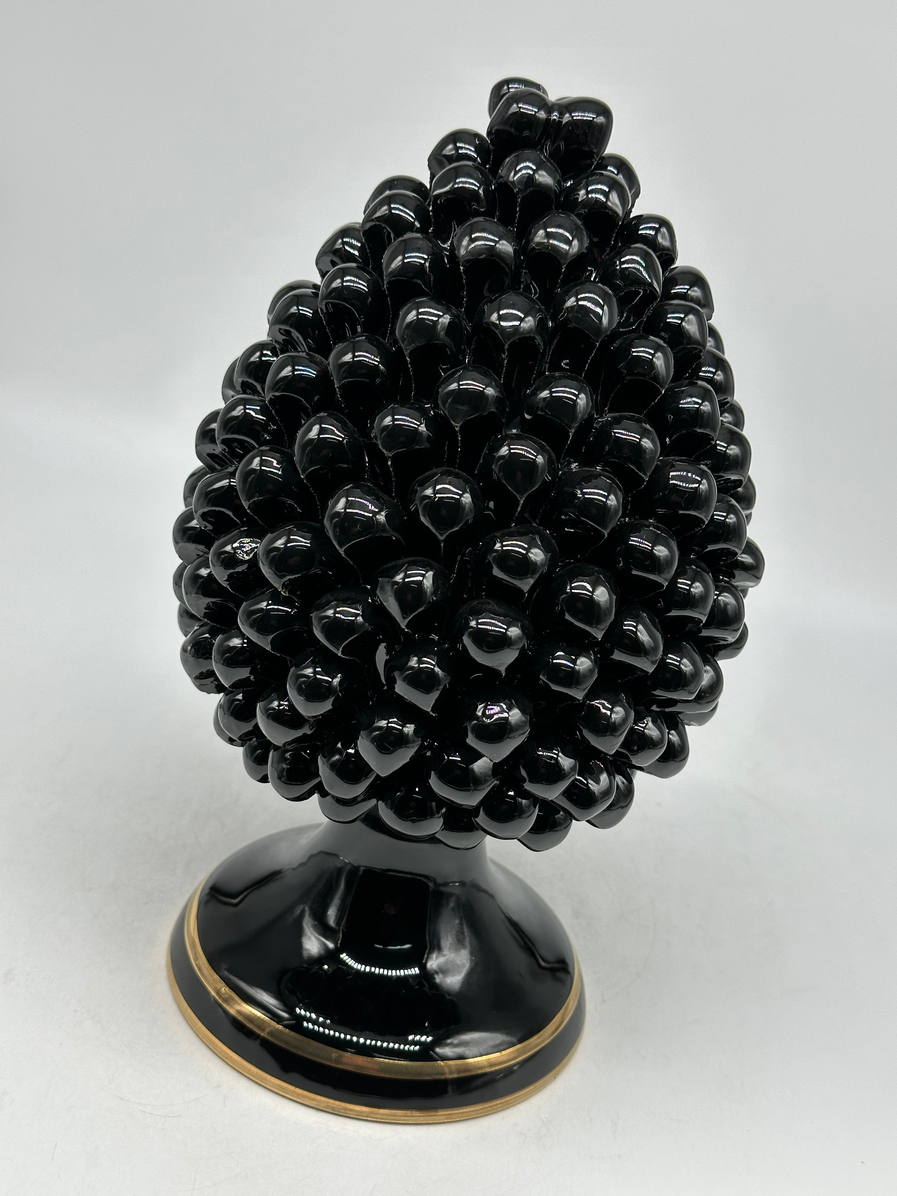 Pigna Ceramica Caltagirone cm H.25 Artigianale Nero Oro - PIGNE