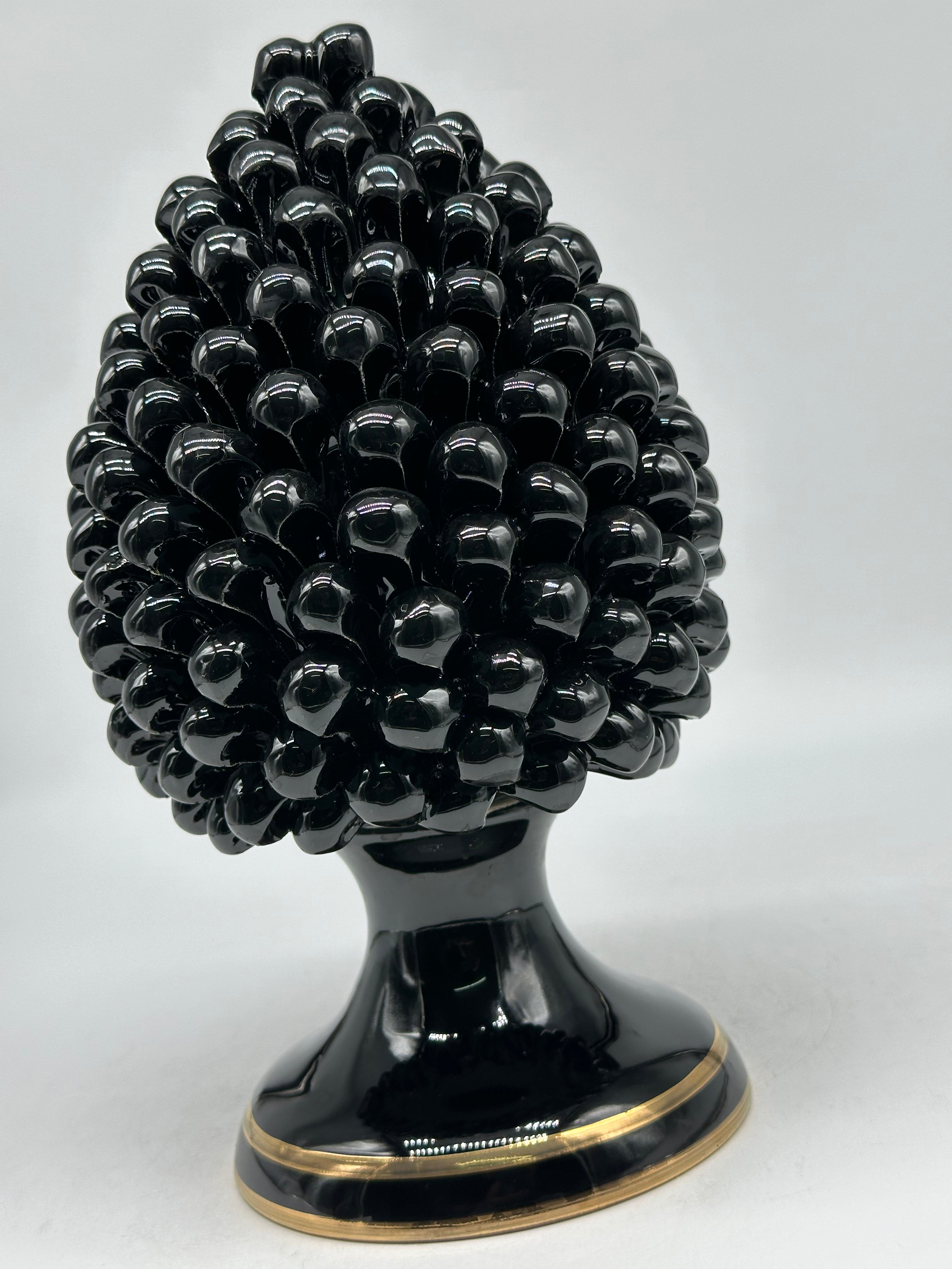 Pigna Ceramica Caltagirone cm H.25 Artigianale Nero Oro - PIGNE