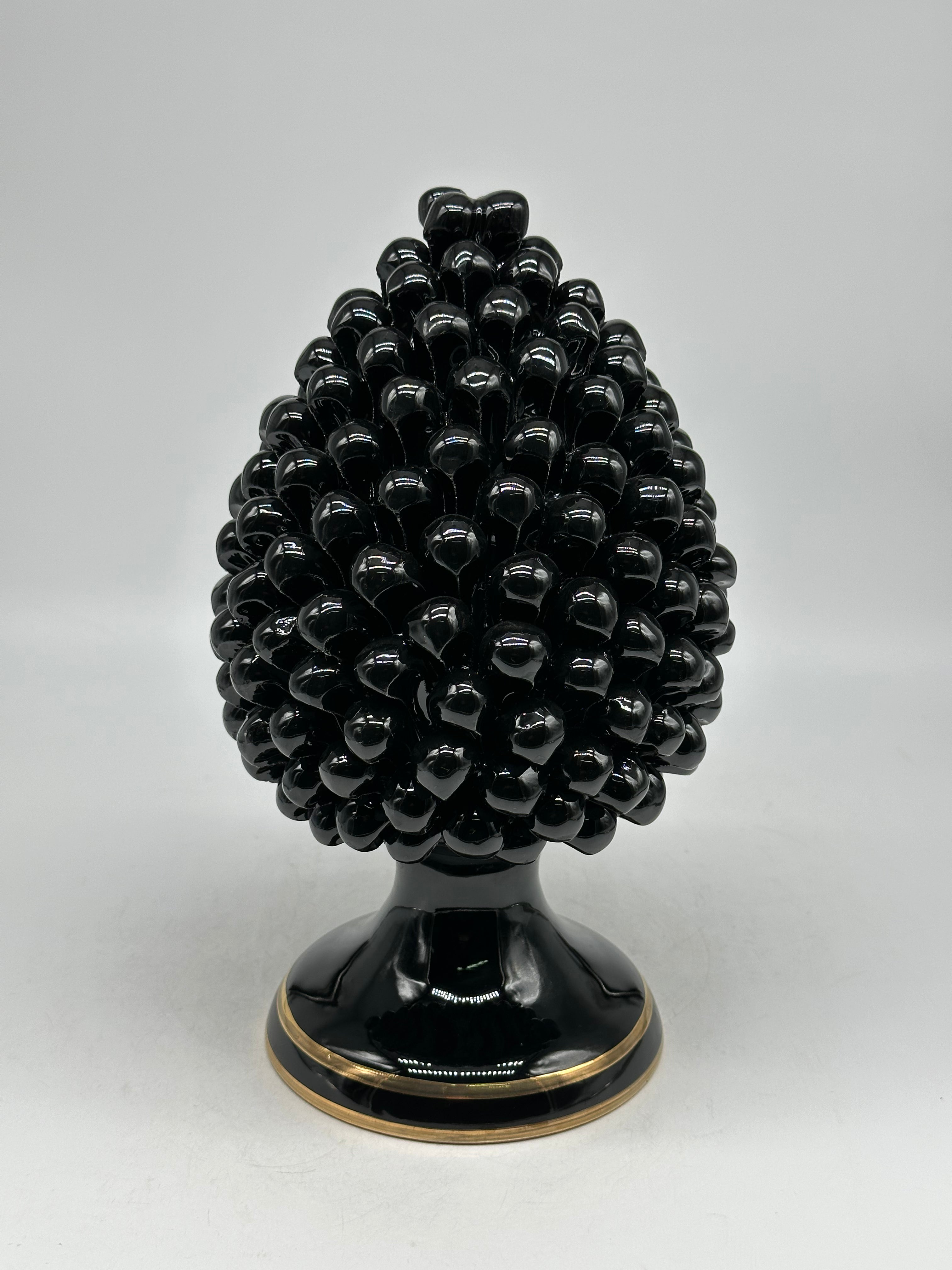 Pigna Ceramica Caltagirone cm H.25 Artigianale Nero Oro - PIGNE