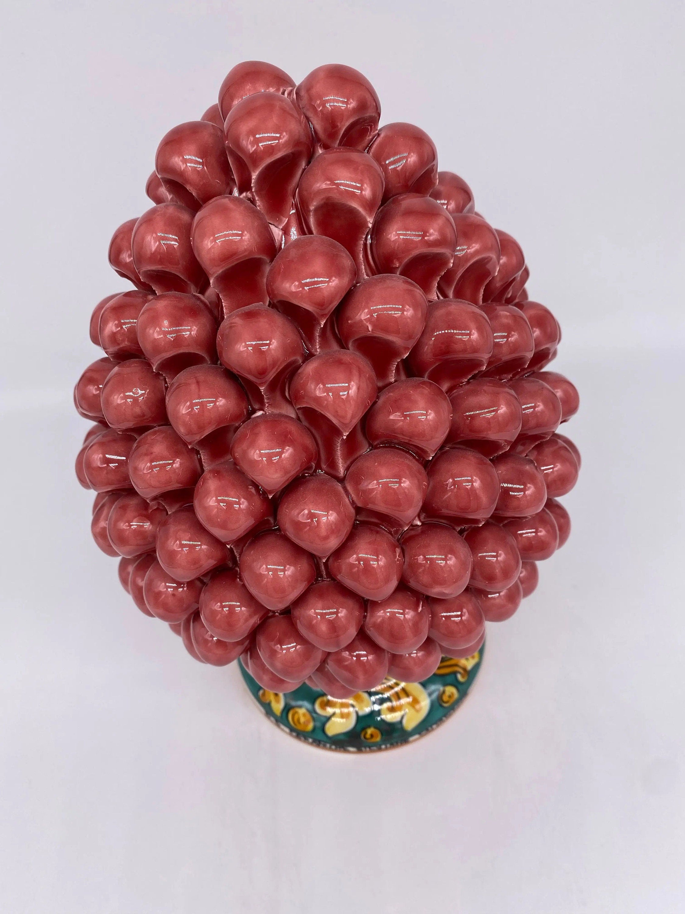 Pigna Ceramica Caltagirone cm H.25 Artigianale Rosa Base Decorata DD CERAMICHE SICILIANE