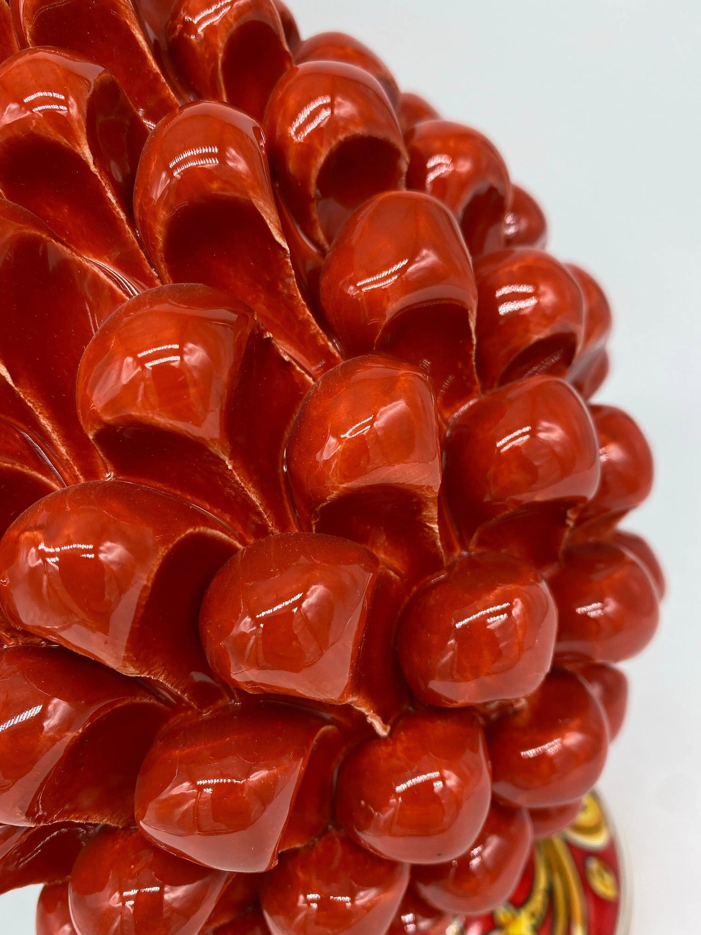 Pigna Ceramica Caltagirone cm H.25 Artigianale Rosso Base Decorata DD CERAMICHE SICILIANE