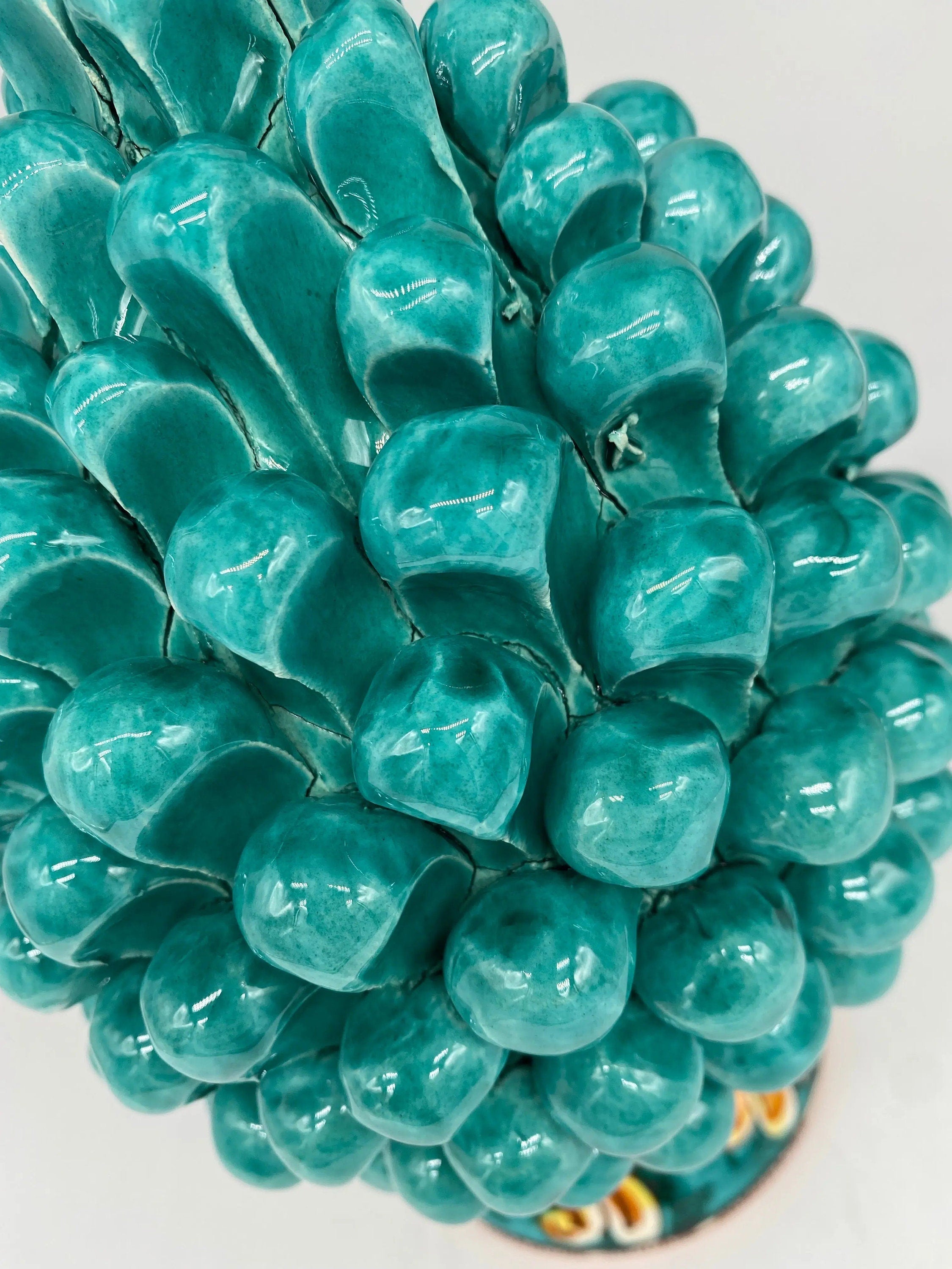 Pigna Ceramica Caltagirone cm H.25 Artigianale Verde acqua Base Decorata DD CERAMICHE SICILIANE