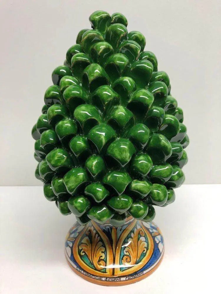 Pigna Ceramica Caltagirone cm H.25 Artigianale Verde Prato Base Decorata DD CERAMICHE SICILIANE