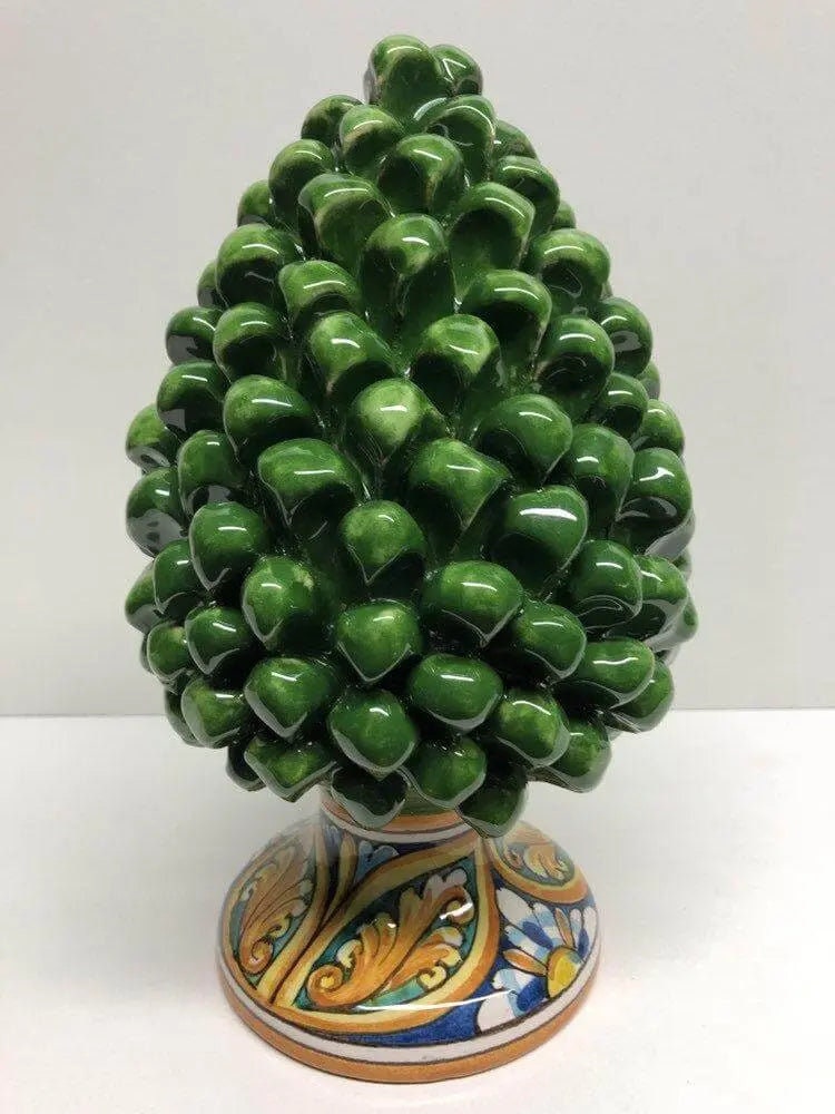 Pigna Ceramica Caltagirone cm H.25 Artigianale Verde Prato Base Decorata DD CERAMICHE SICILIANE