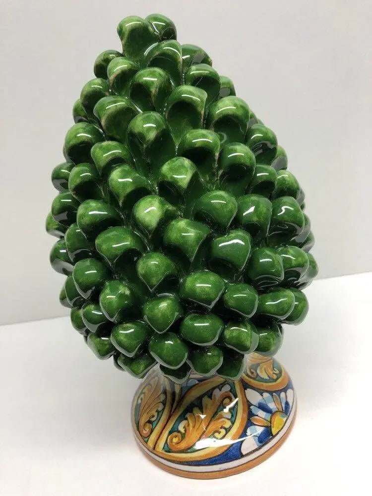 Pigna Ceramica Caltagirone cm H.25 Artigianale Verde Prato Base Decorata DD CERAMICHE SICILIANE