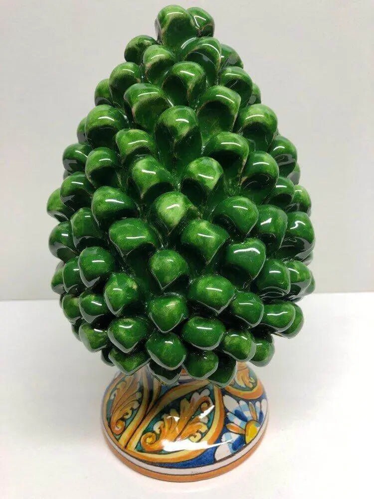 Pigna Ceramica Caltagirone cm H.25 Artigianale Verde Prato Base Decorata DD CERAMICHE SICILIANE