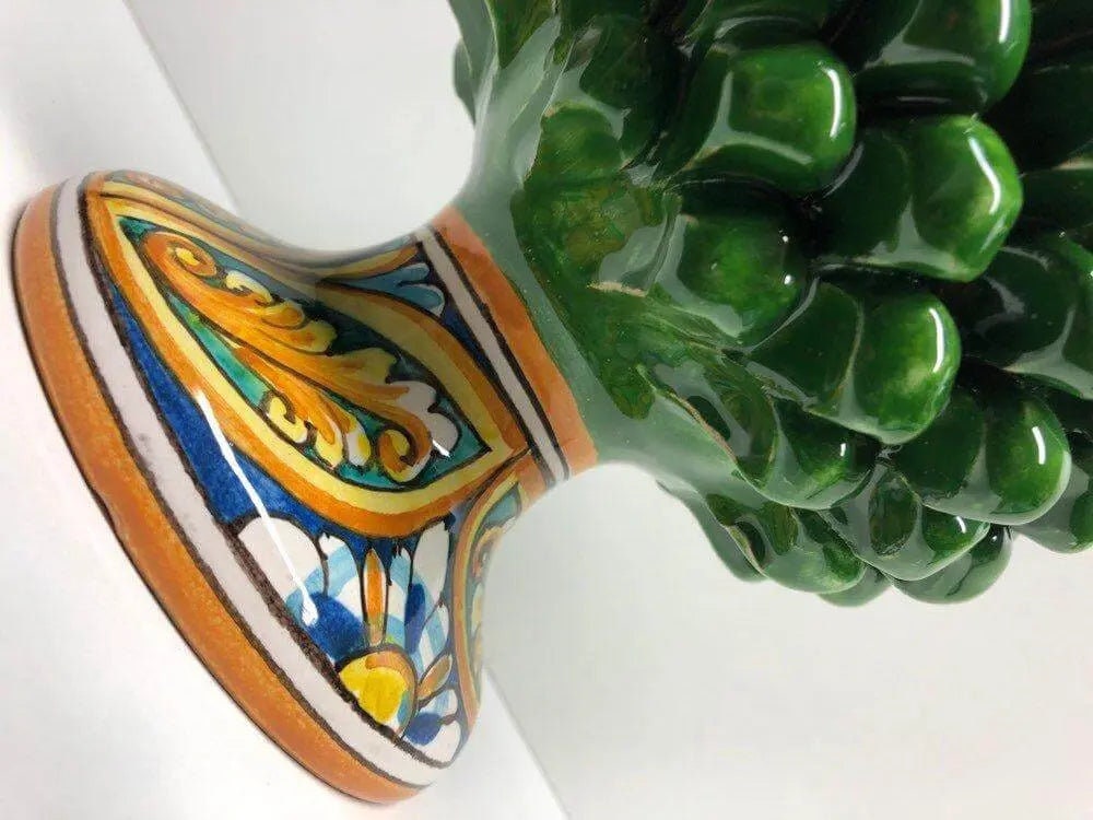 Pigna Ceramica Caltagirone cm H.25 Artigianale Verde Prato Base Decorata DD CERAMICHE SICILIANE
