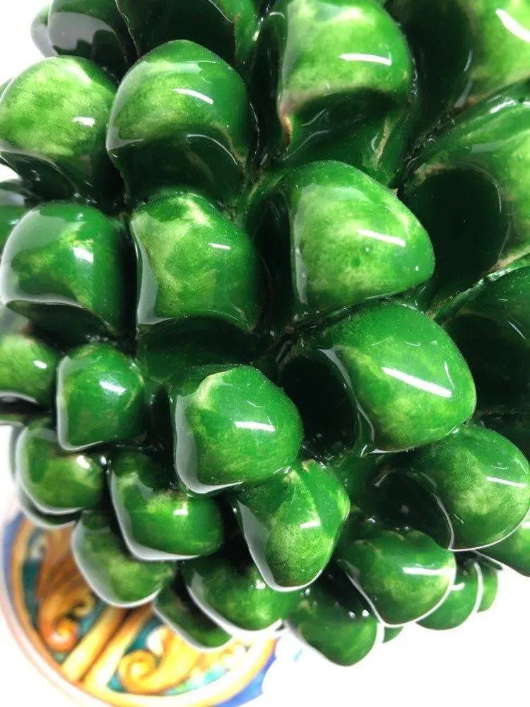 Pigna Ceramica Caltagirone cm H.25 Artigianale Verde Prato Base Decorata DD CERAMICHE SICILIANE