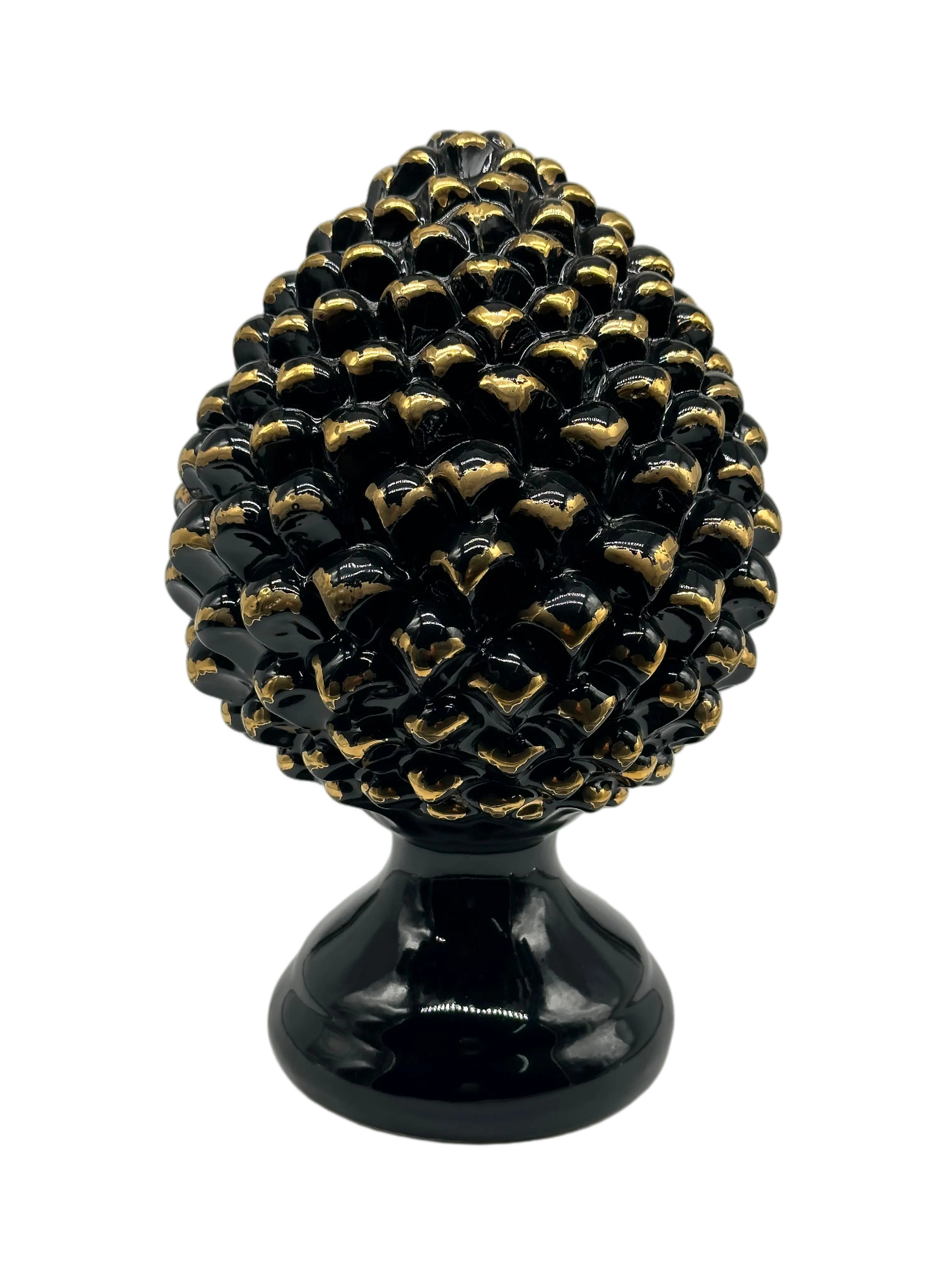 Pigna Ceramica Caltagirone cm H.28 L.17 Artigianale Nero Oro Linea Luis DD CERAMICHE SICILIANE