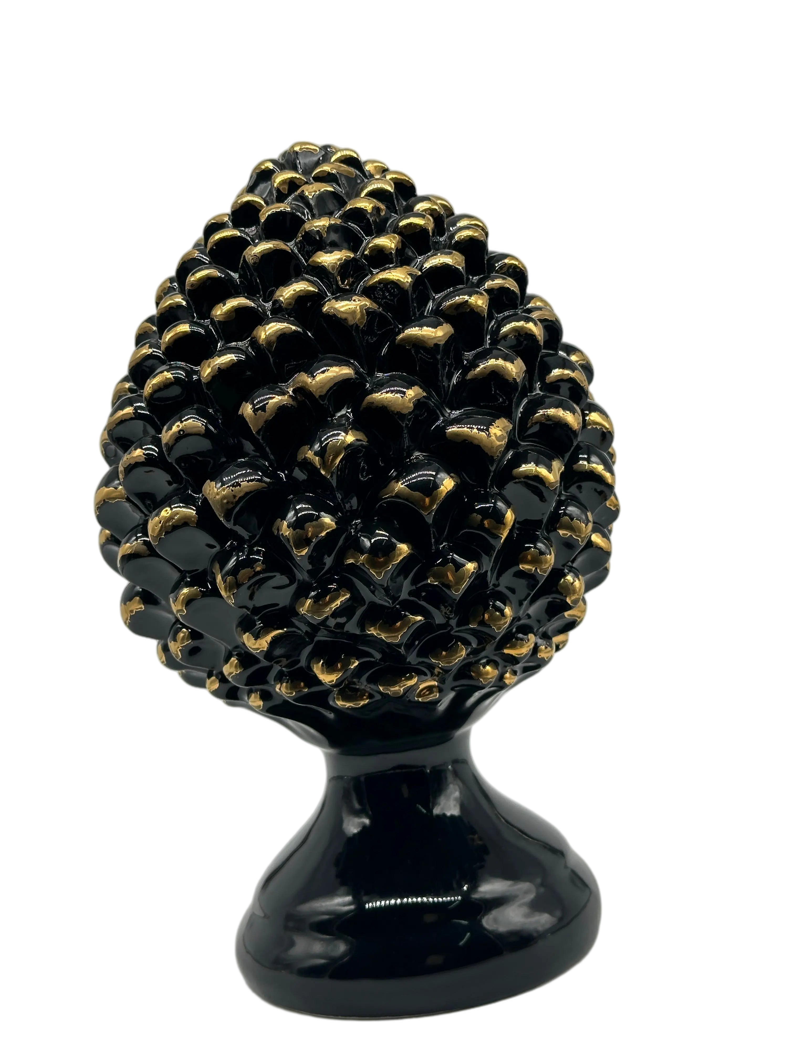 Pigna Ceramica Caltagirone cm H.28 L.17 Artigianale Nero Oro Linea Luis DD CERAMICHE SICILIANE