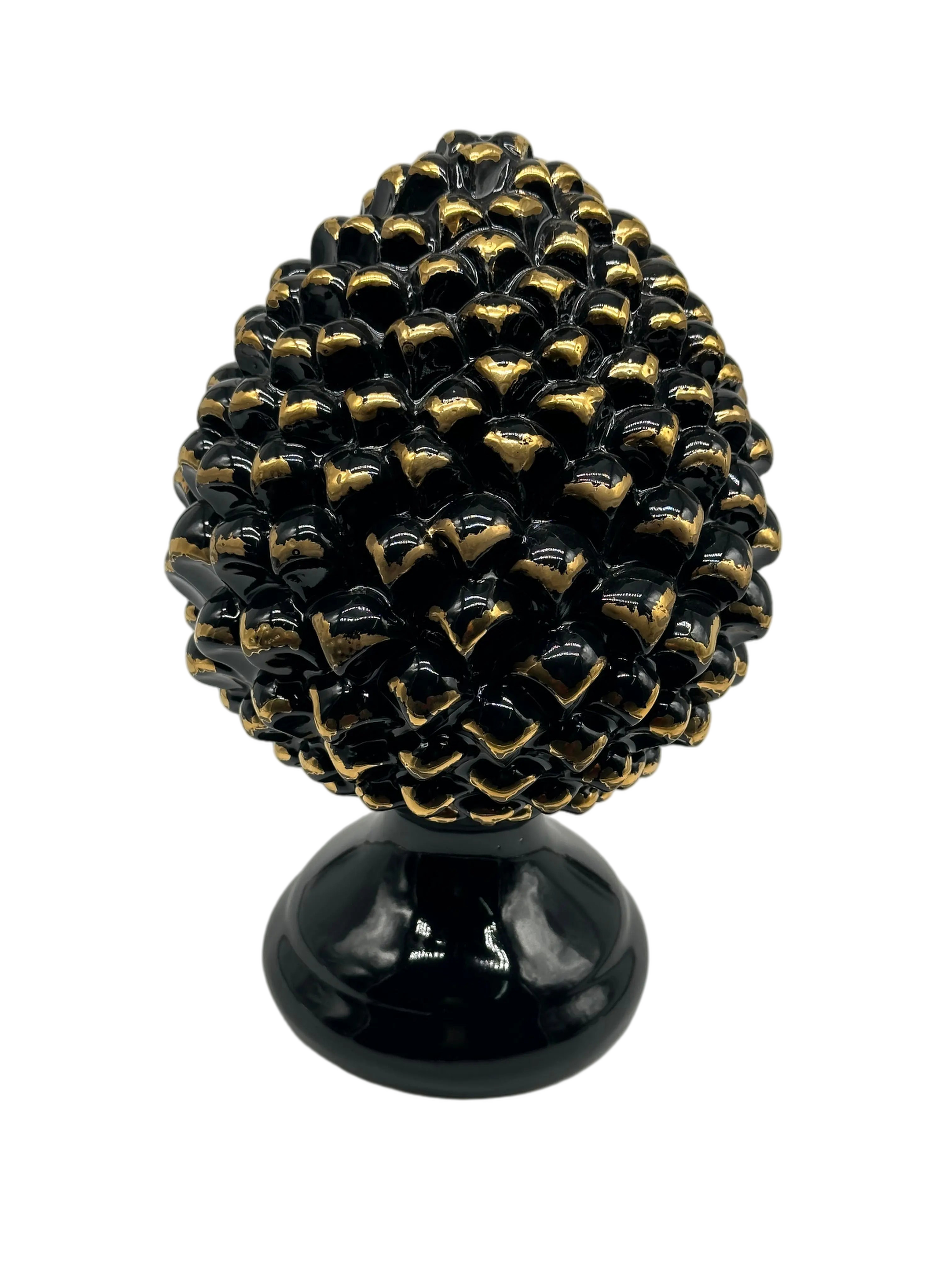 Pigna Ceramica Caltagirone cm H.28 L.17 Artigianale Nero Oro Linea Luis DD CERAMICHE SICILIANE