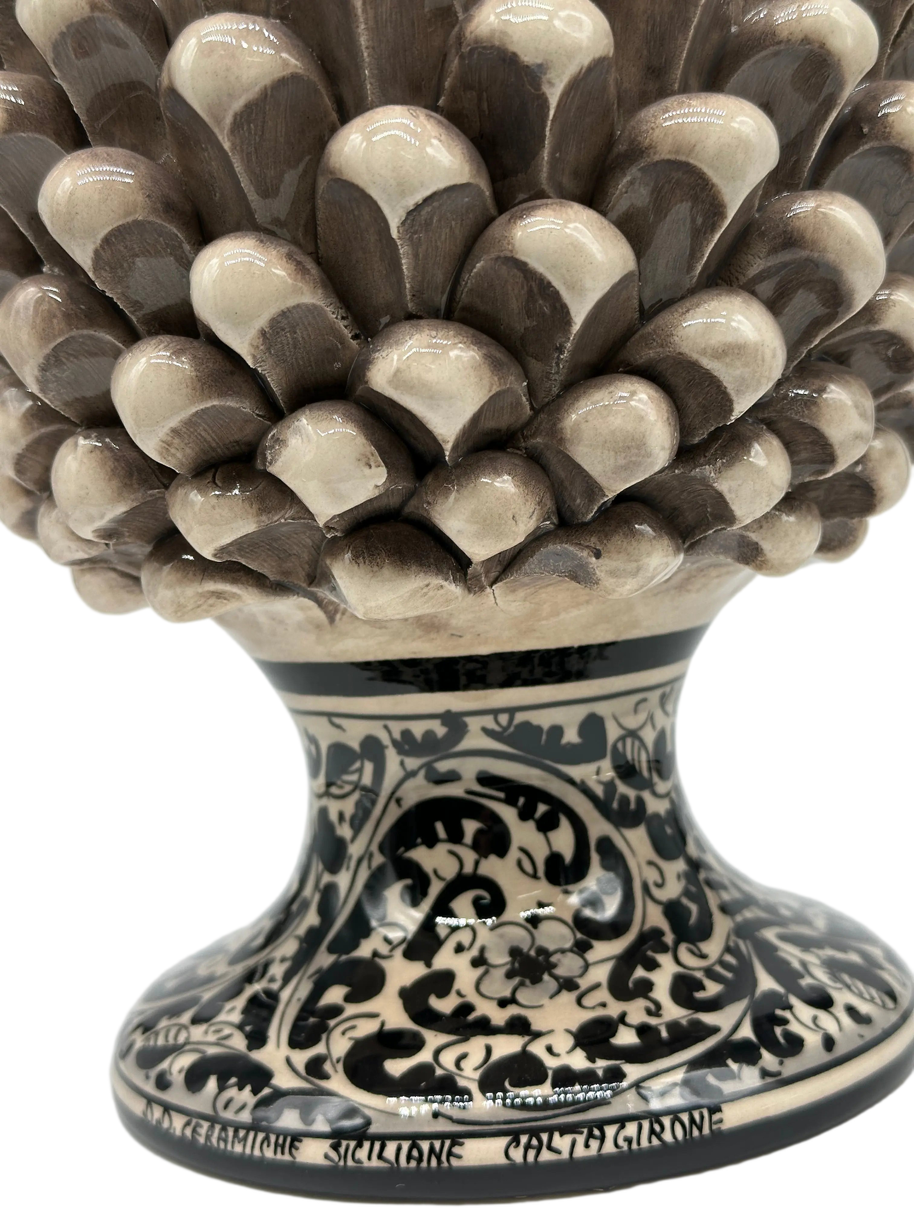 Pigna Ceramica Caltagirone cm H.30 Artigianale Beige Base Decorata DD CERAMICHE SICILIANE