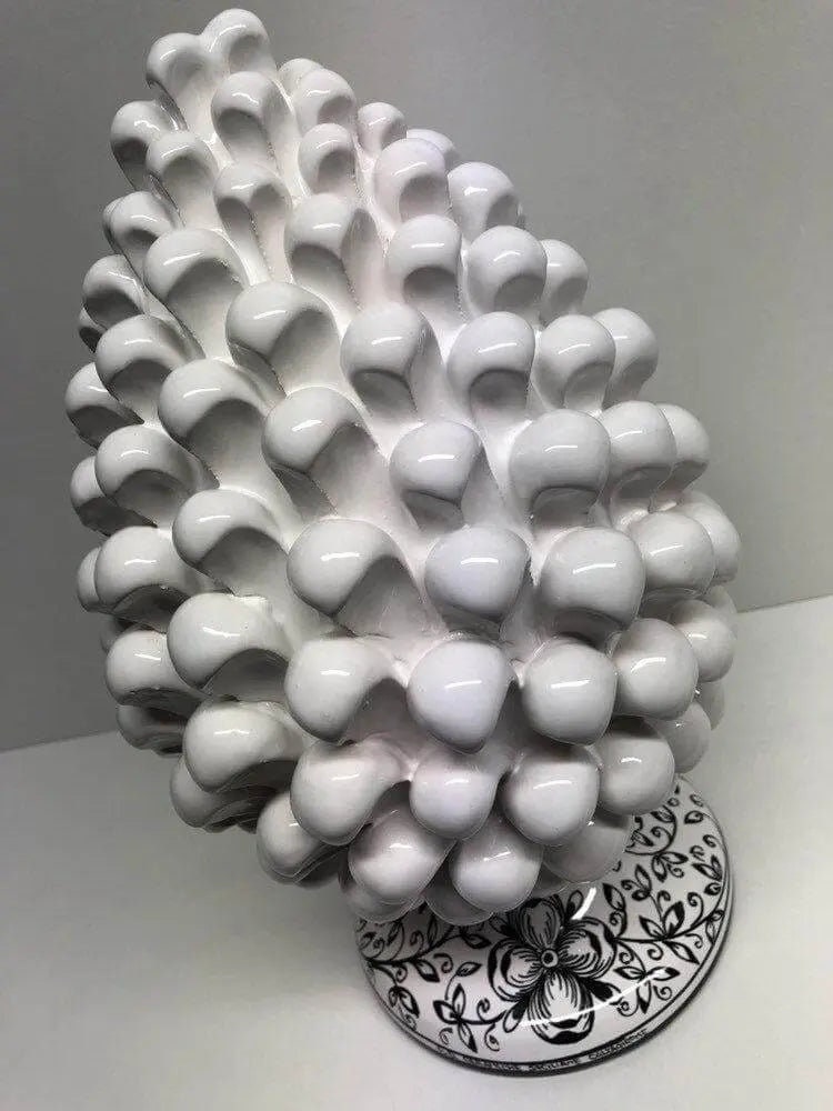 Pigna Ceramica Caltagirone cm H.30 Artigianale Bianco Base Decorata Nero DD CERAMICHE SICILIANE