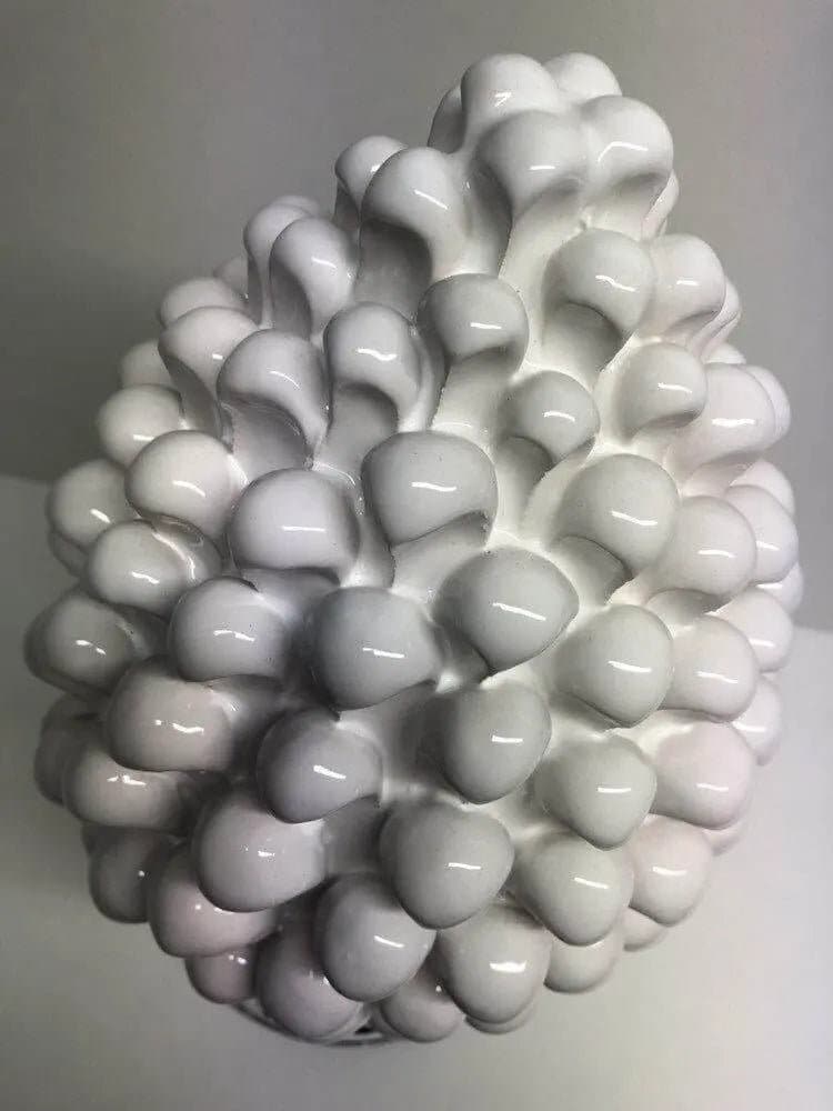 Pigna Ceramica Caltagirone cm H.30 Artigianale Bianco Base Decorata Nero DD CERAMICHE SICILIANE