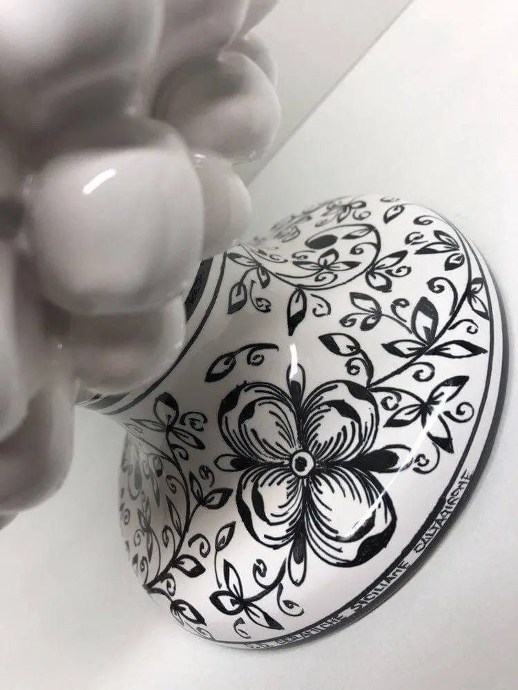 Pigna Ceramica Caltagirone cm H.30 Artigianale Bianco Base Decorata Nero DD CERAMICHE SICILIANE