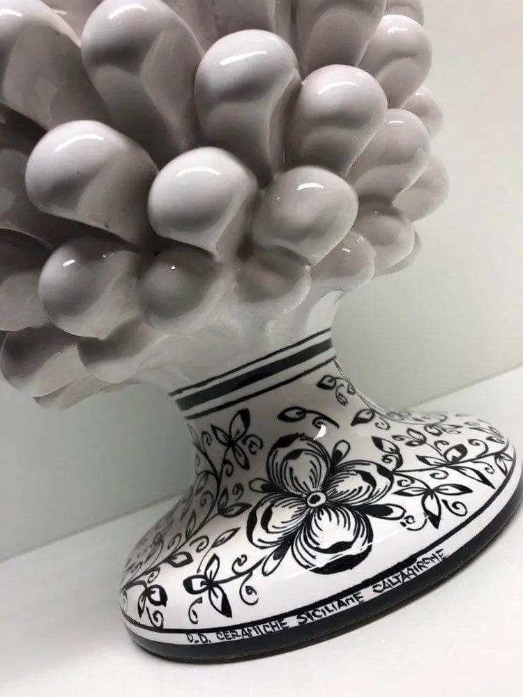 Pigna Ceramica Caltagirone cm H.30 Artigianale Bianco Base Decorata Nero DD CERAMICHE SICILIANE