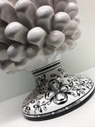 Pigna Ceramica Caltagirone cm H.30 Artigianale Bianco Base Decorata Nero DD CERAMICHE SICILIANE