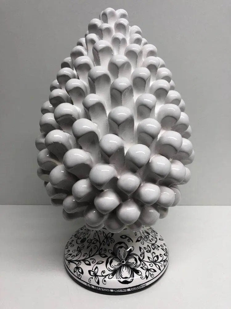 Pigna Ceramica Caltagirone cm H.30 Artigianale Bianco Base Decorata Nero DD CERAMICHE SICILIANE