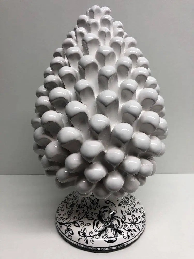 Pigna Ceramica Caltagirone cm H.30 Artigianale Bianco Base Decorata Nero DD CERAMICHE SICILIANE