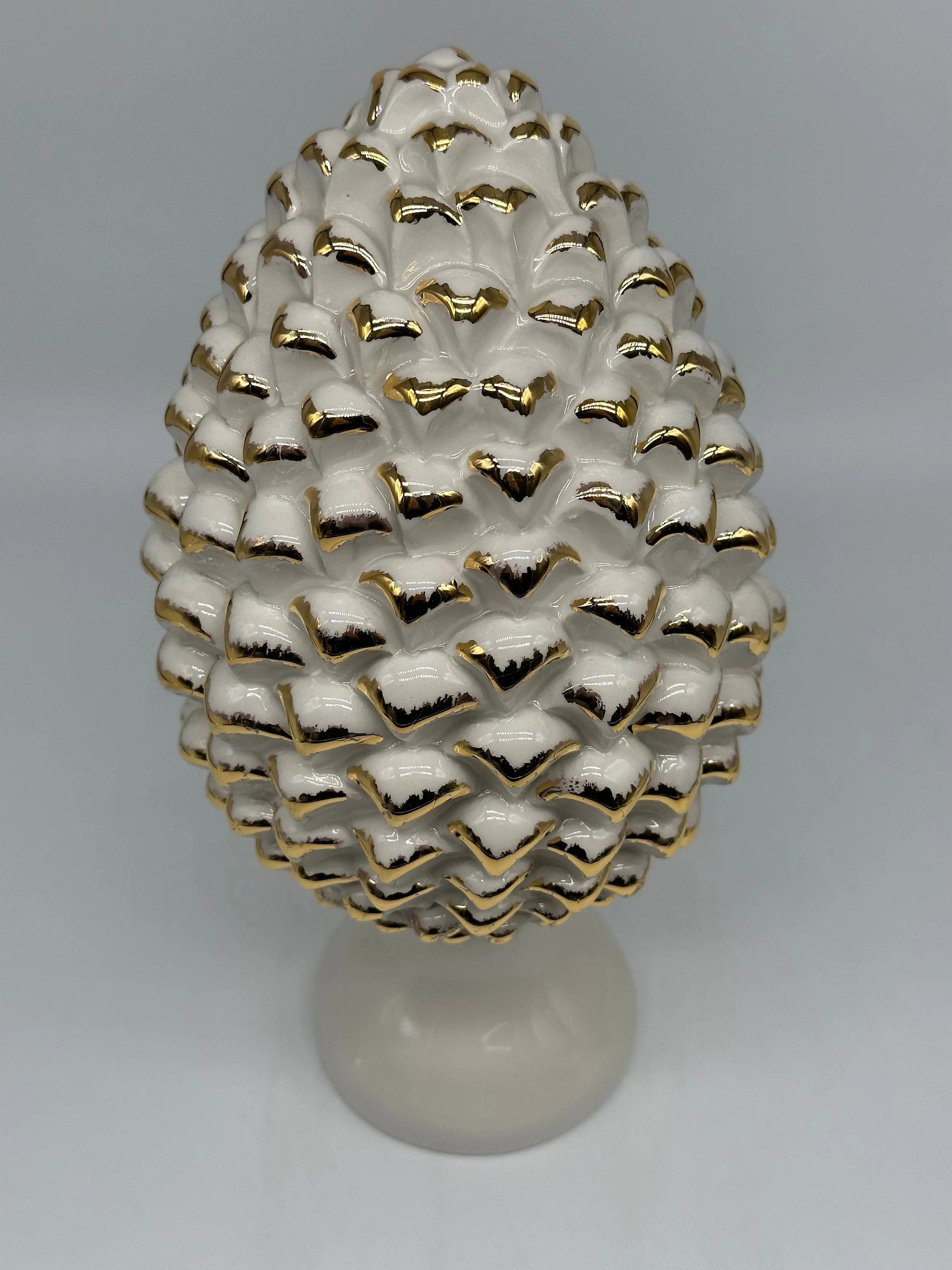 Pigna Ceramica Caltagirone cm H.30 Artigianale Bianco Oro Linea Luis DD CERAMICHE SICILIANE